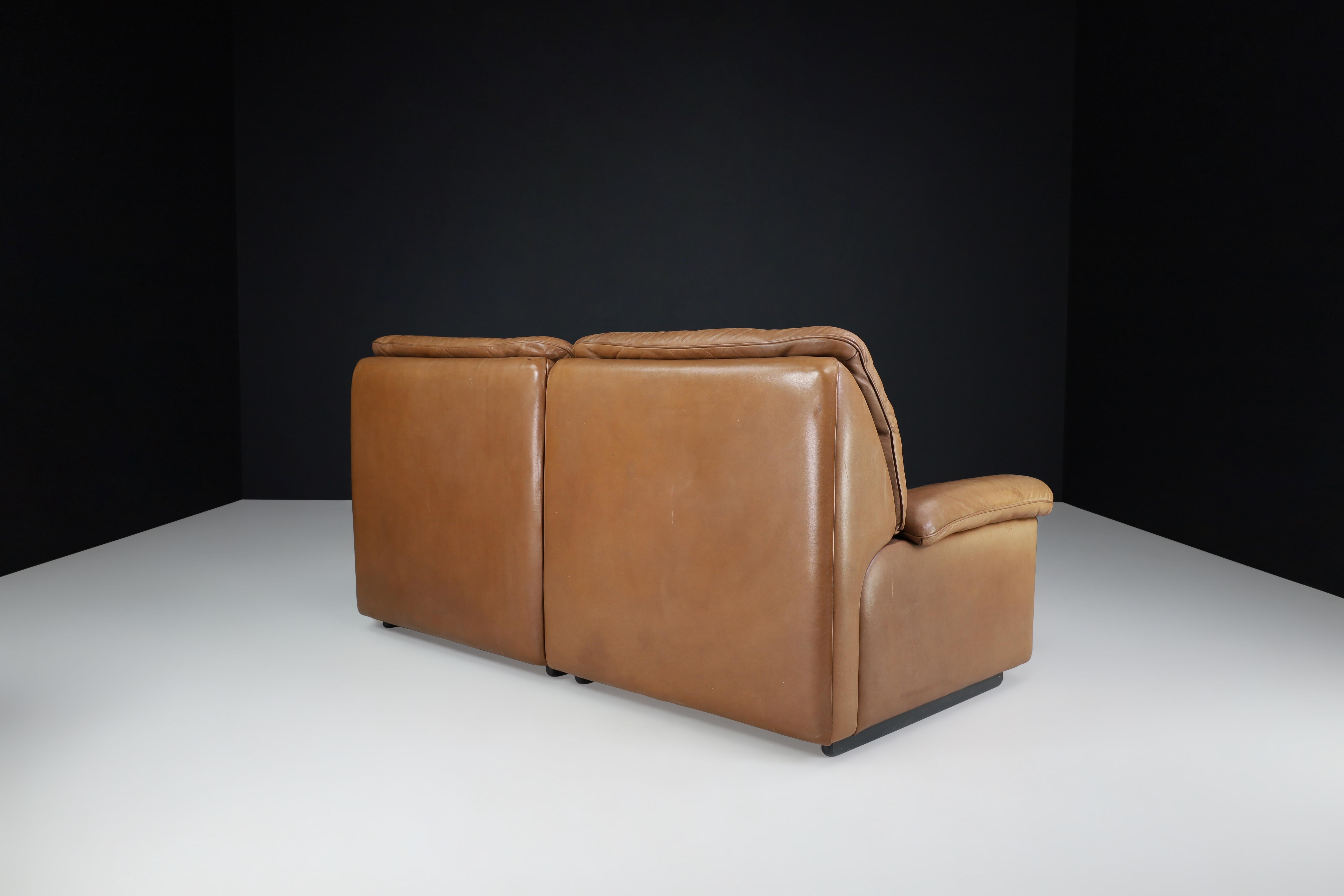 De Sede DS 63 Zweisitzer-Sofa aus patiniertem Leder, Schweiz, 1970er Jahre (Buchenholz) im Angebot