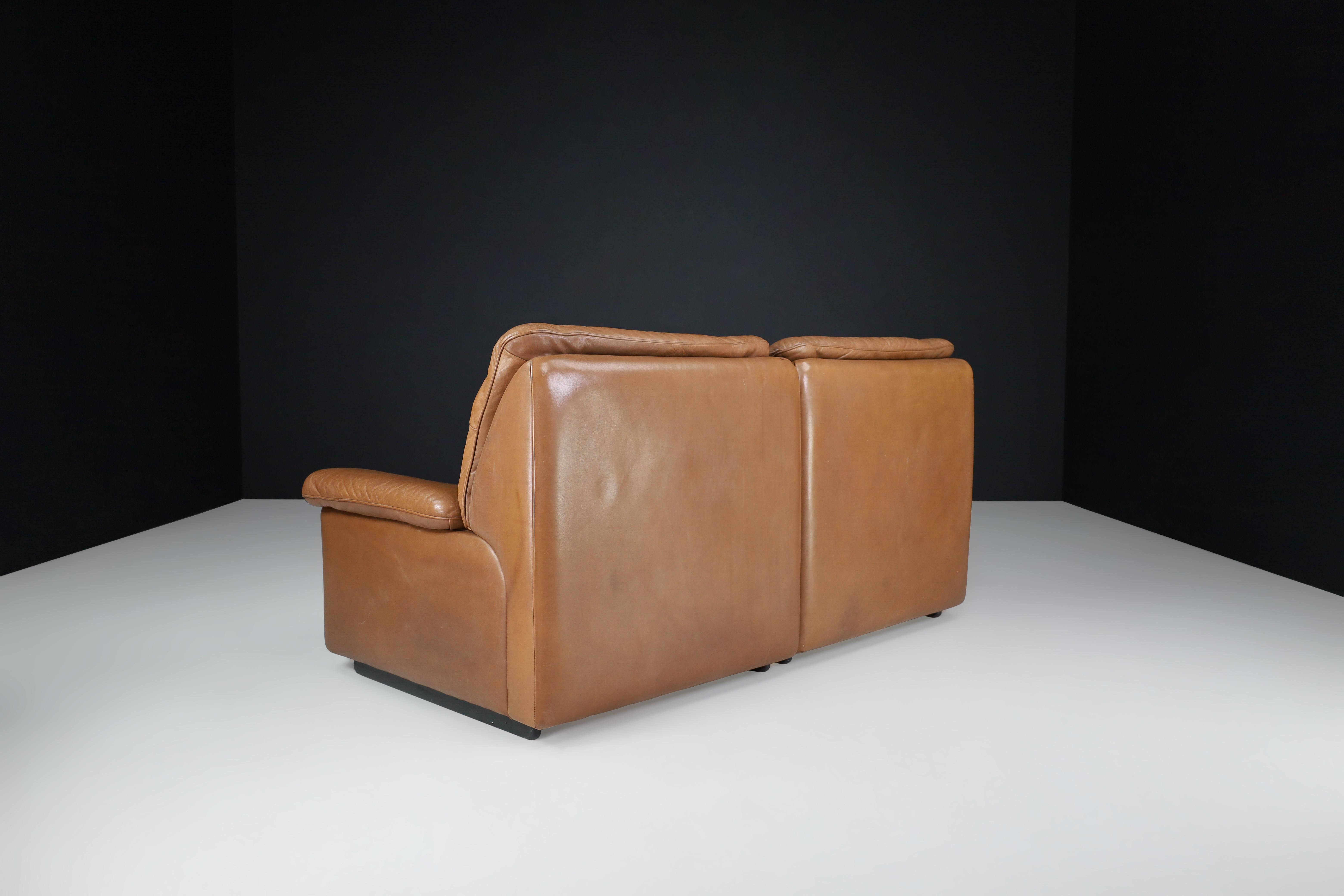 De Sede DS 63 Two-Seater Sofa in Patinated Leather, Switzerland, 1970s For Sale 1