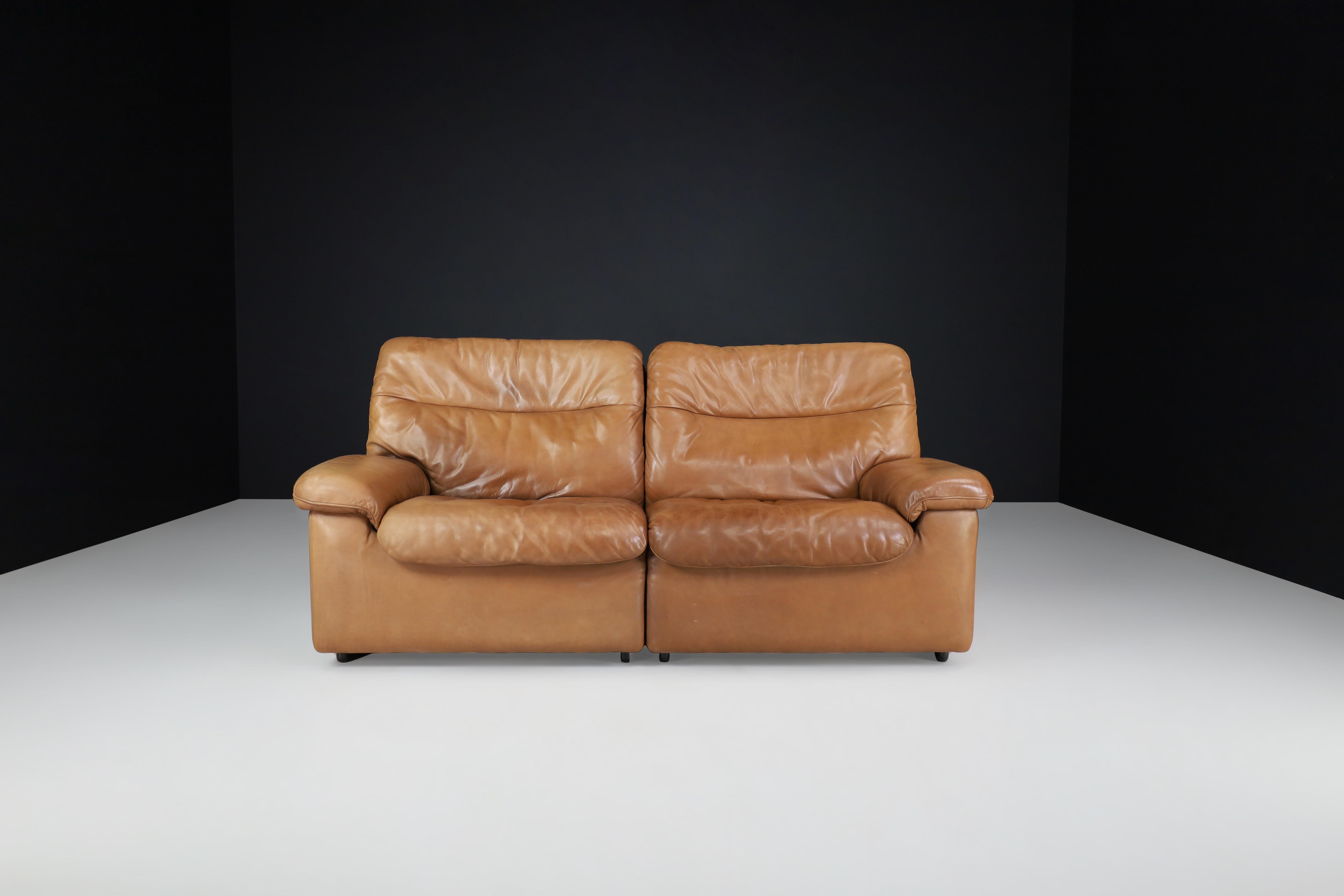 De Sede DS 63 Two-Seater Sofa in Patinated Leather, Switzerland, 1970s For Sale 2