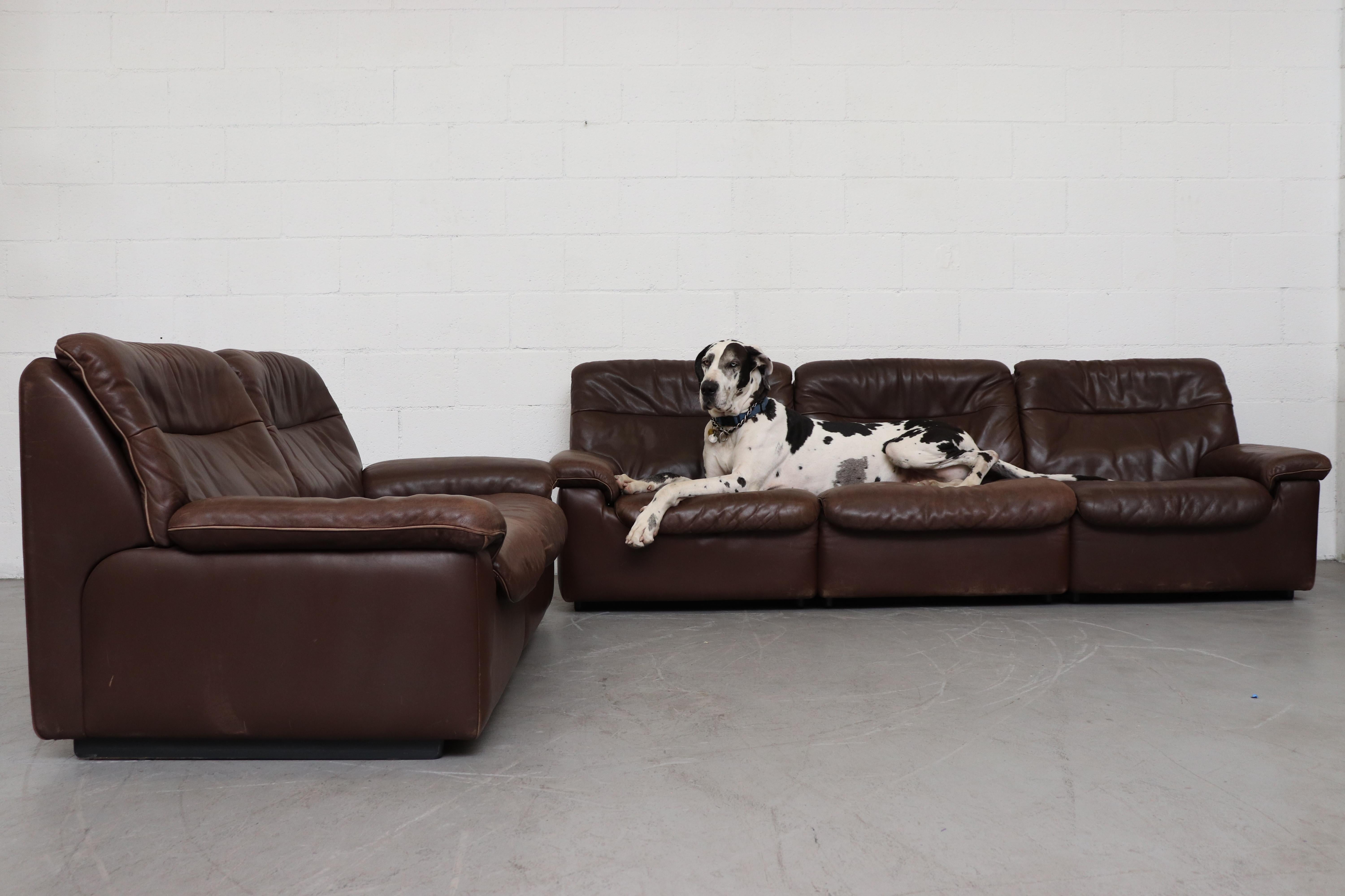 Mid-Century Modern De Sede DS 66 Brown Leather 3-Seat Sofa