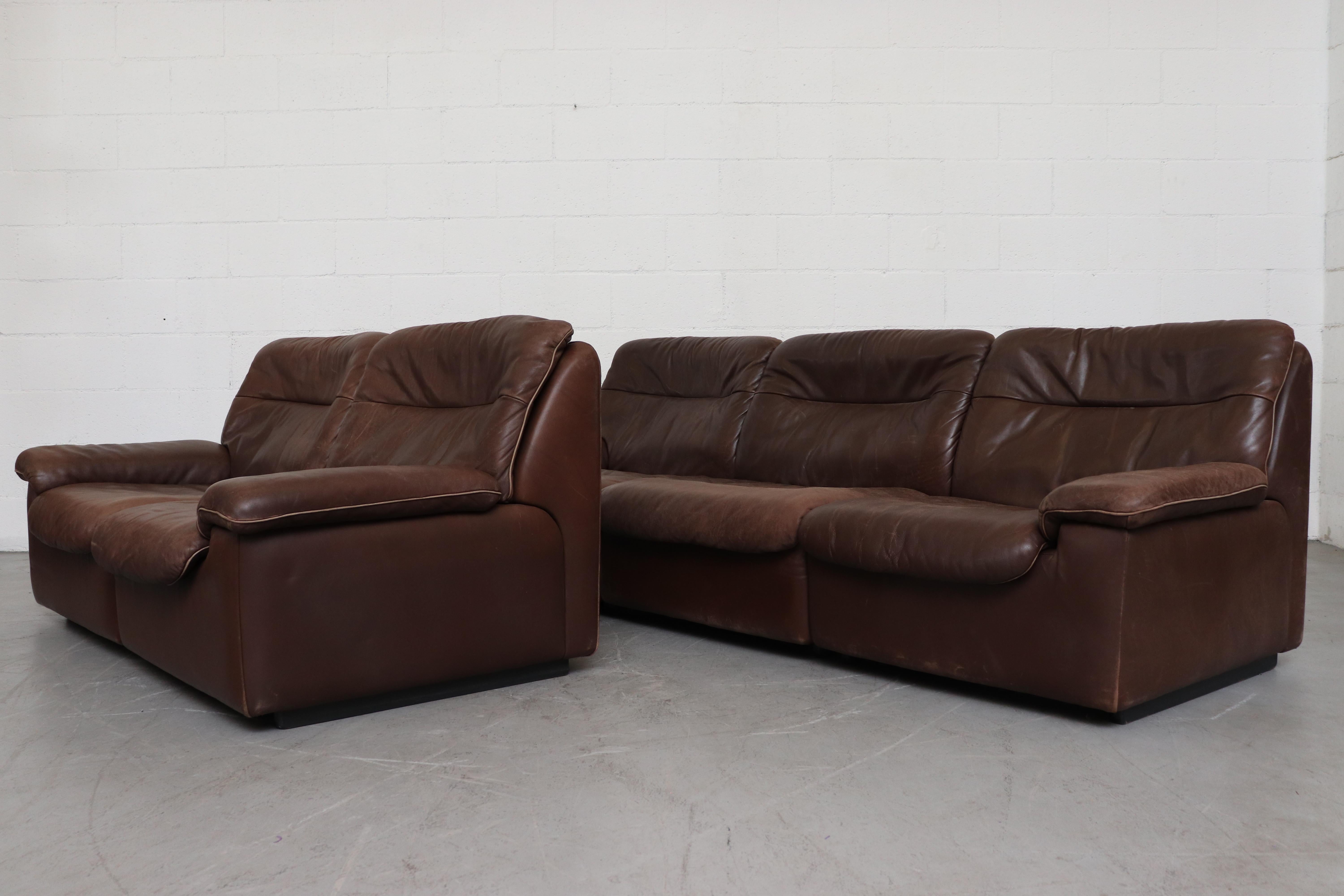 Swiss De Sede DS 66 Brown Leather 3-Seat Sofa