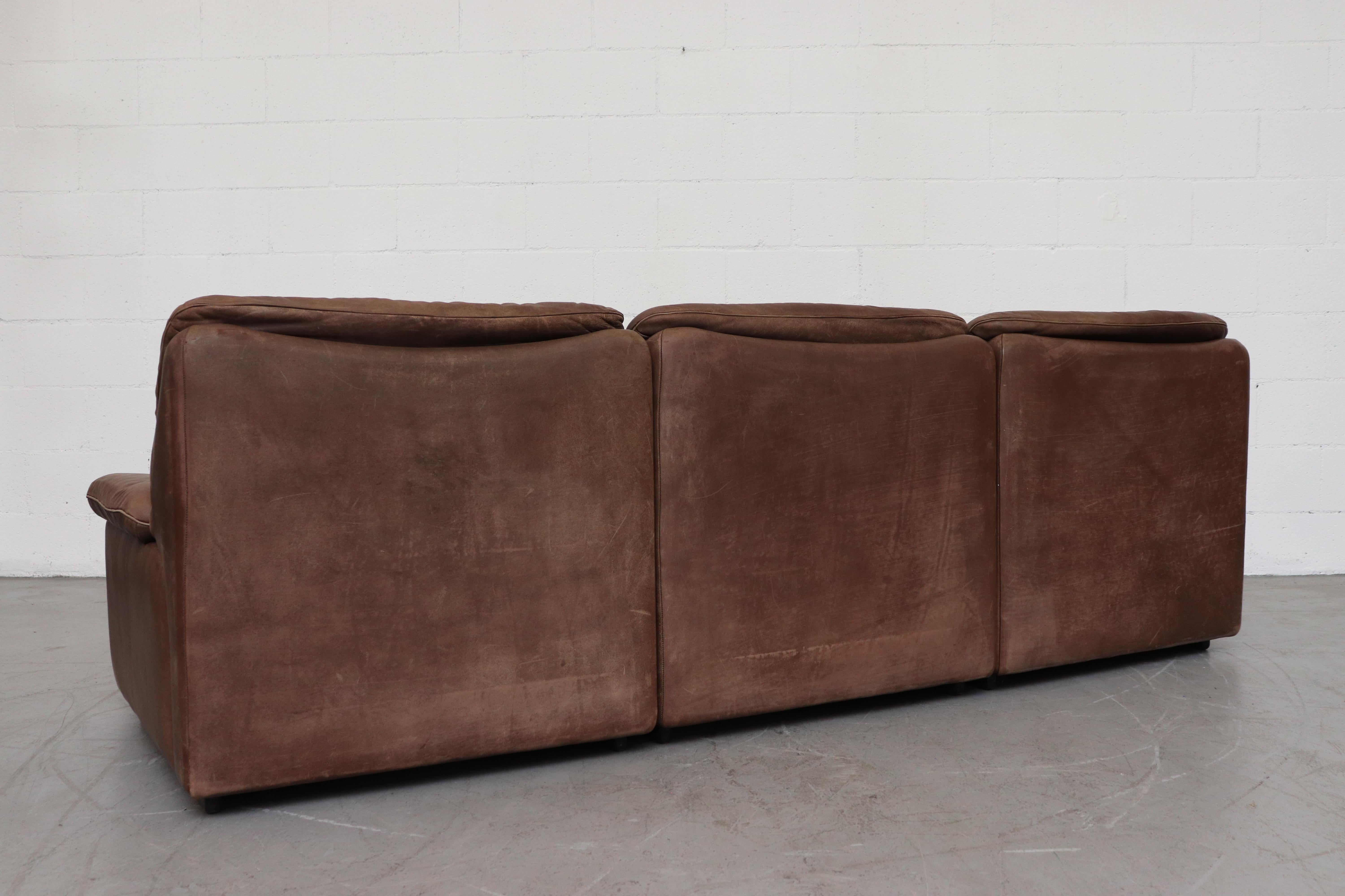 Mid-20th Century De Sede DS 66 Brown Leather 3-Seat Sofa