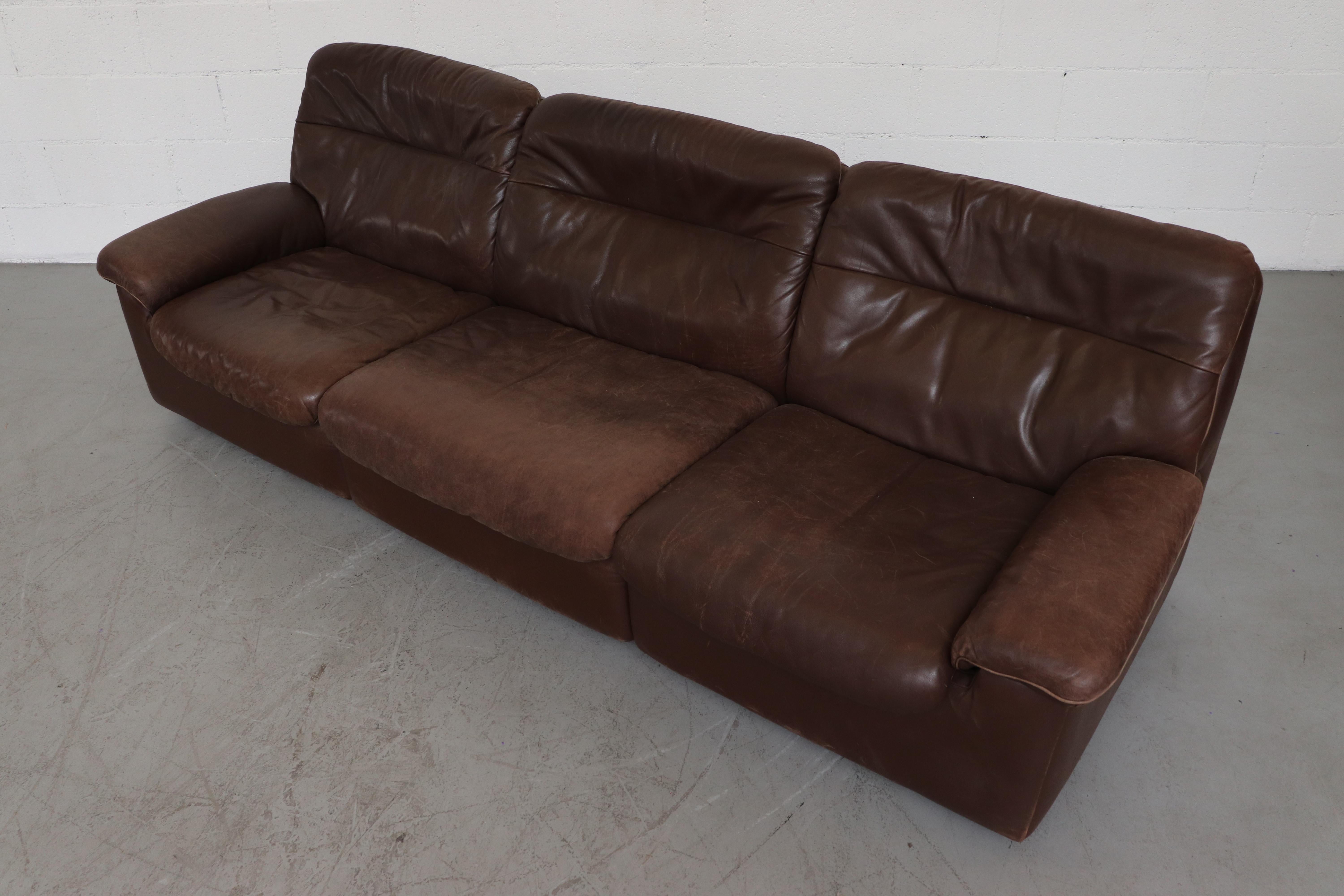 De Sede DS 66 Brown Leather 3-Seat Sofa 1
