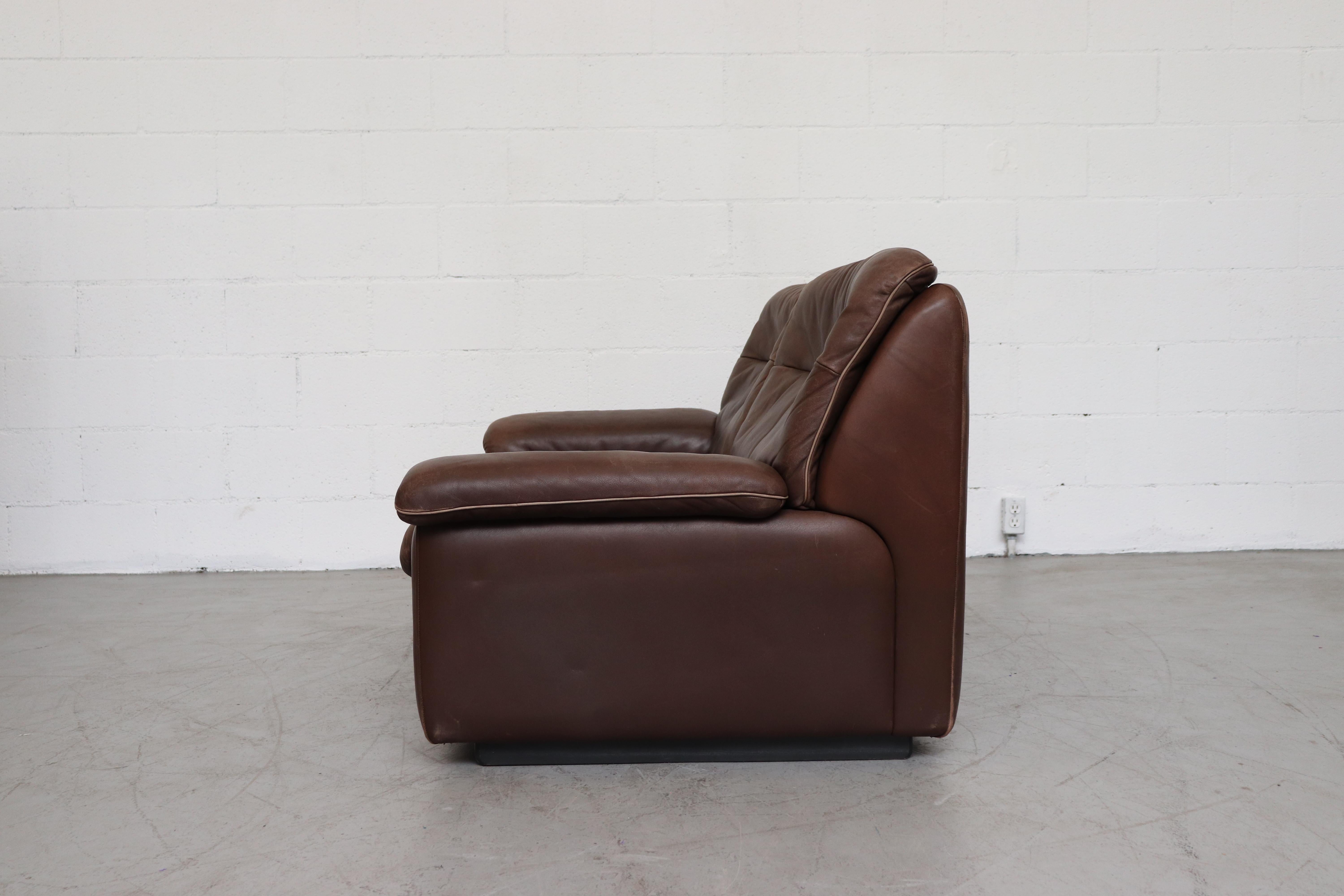 Mid-Century Modern De Sede DS 66 Brown Leather Love Seat Sofa