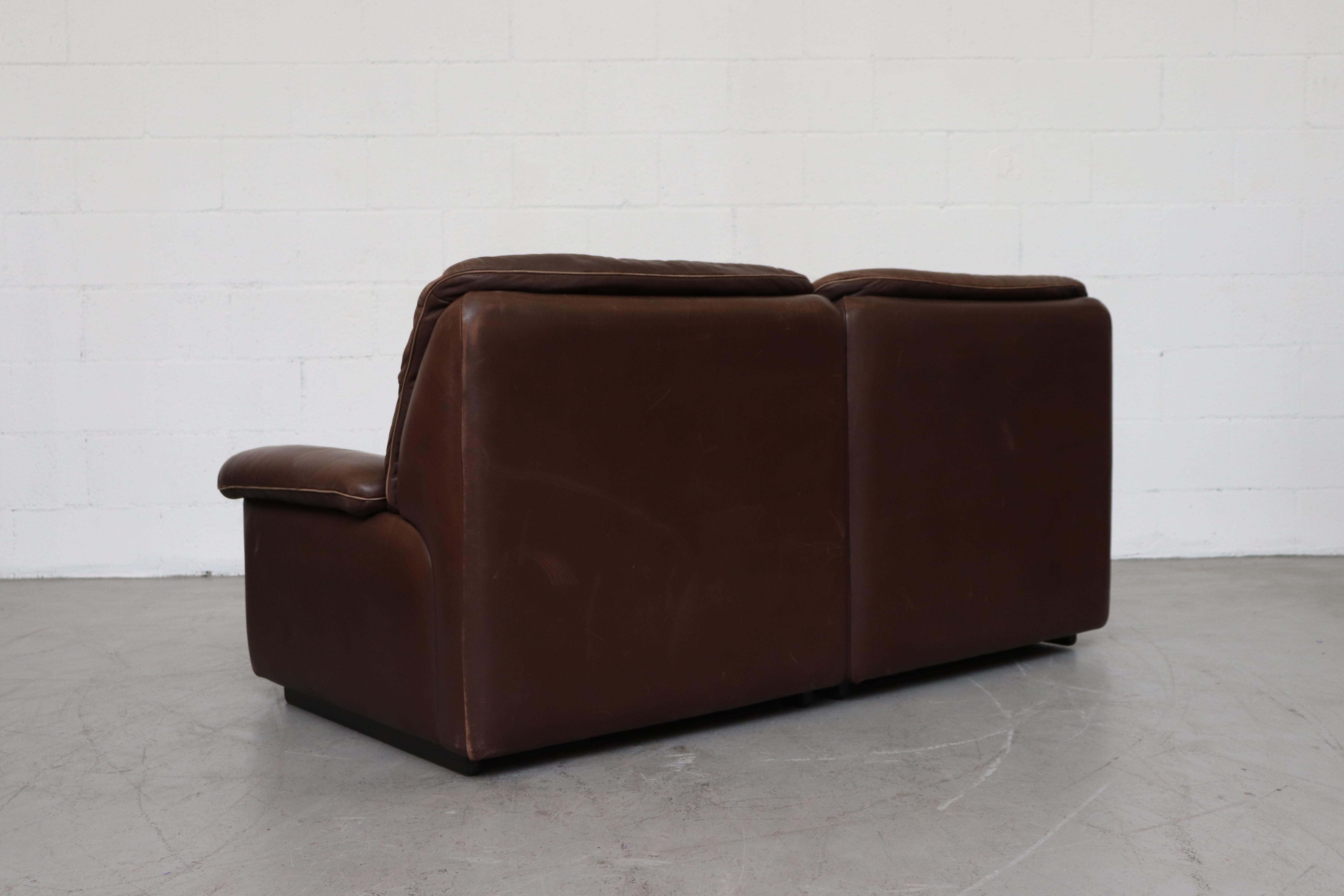 Swiss De Sede DS 66 Brown Leather Love Seat Sofa