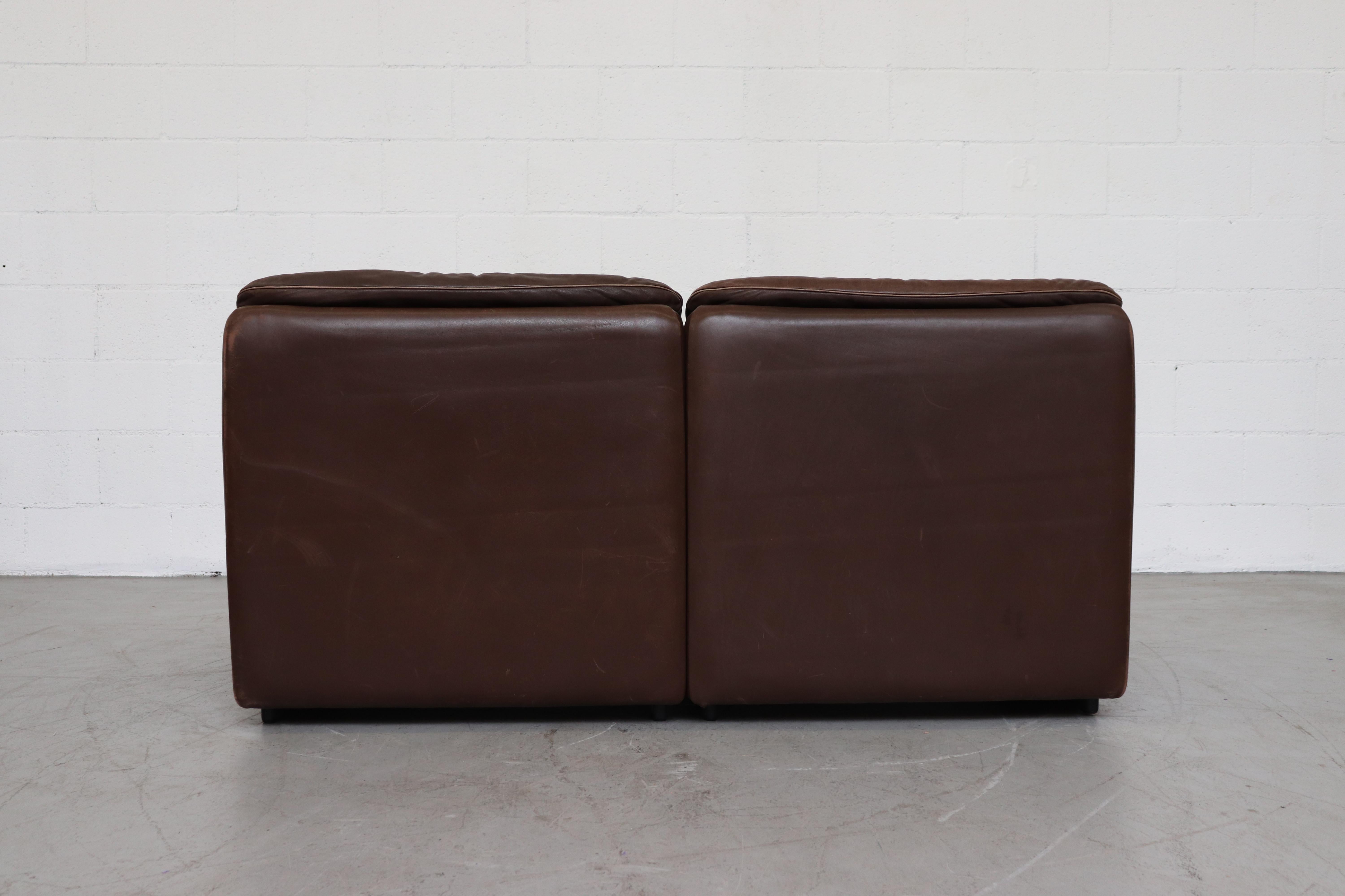 De Sede DS 66 Brown Leather Love Seat Sofa In Good Condition In Los Angeles, CA