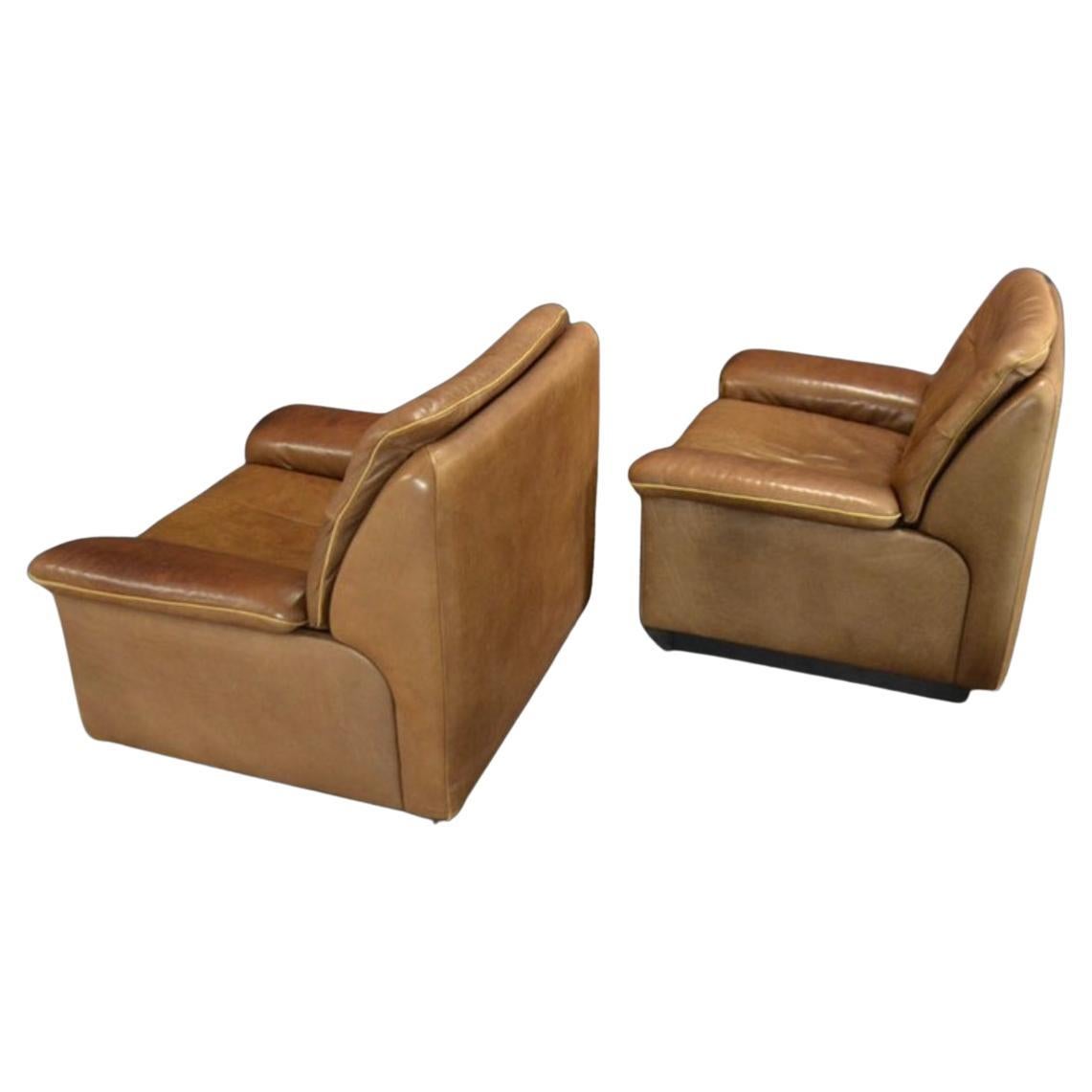 Late 20th Century De Sede DS 66 Chocolate Leather Loveseat and Lounge Chairs Set of 3 For Sale