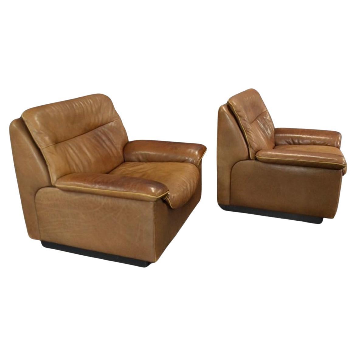 De Sede DS 66 Chocolate Leather Loveseat and Lounge Chairs Set of 3 For Sale 1