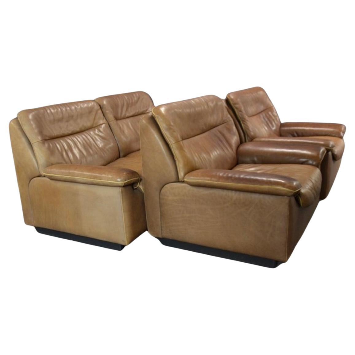 De Sede DS 66 Chocolate Leather Loveseat and Lounge Chairs Set of 3 For Sale