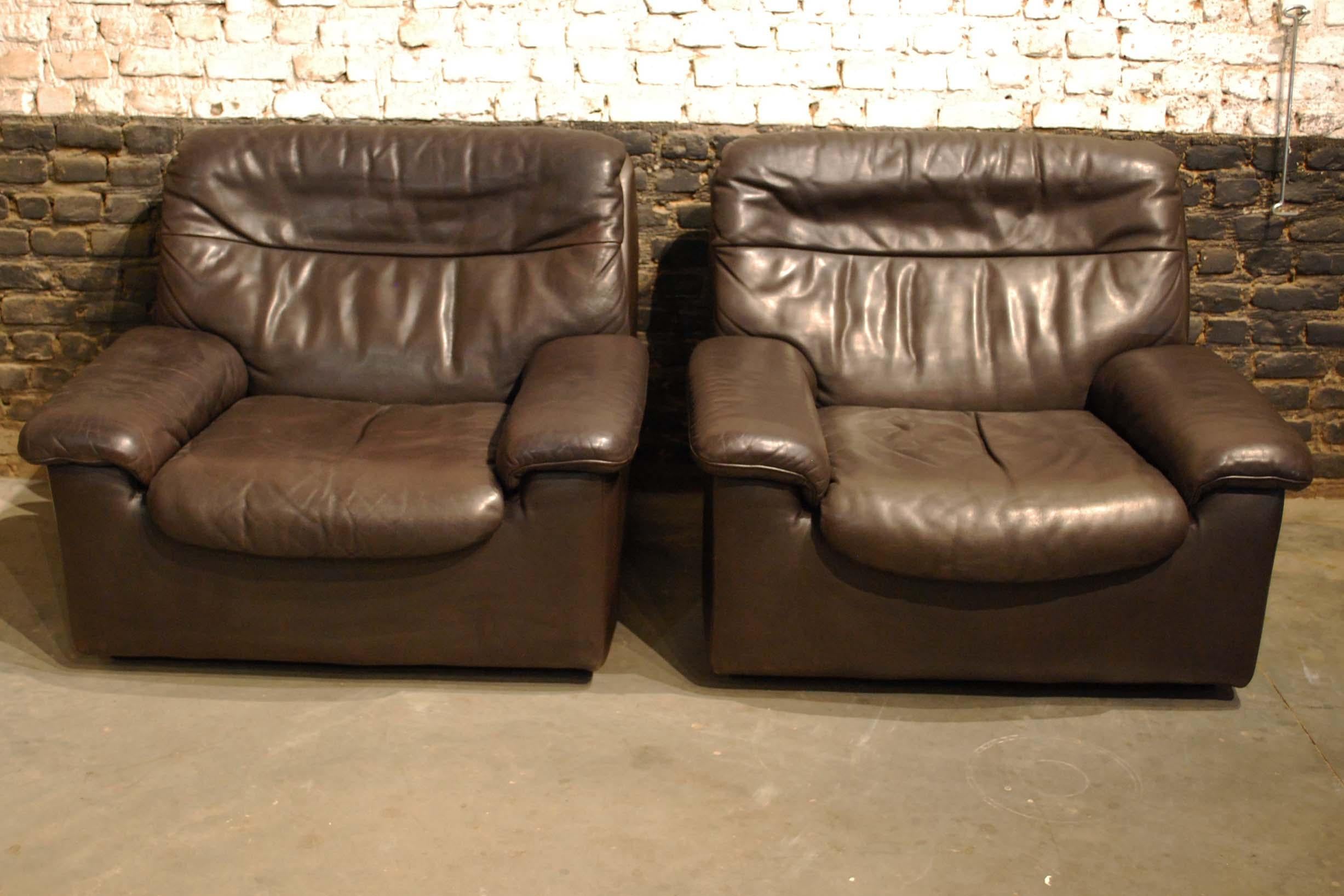 De Sede DS 66 Three-Piece Dark Brown Leather Sofa Set by Carl Larsson 1