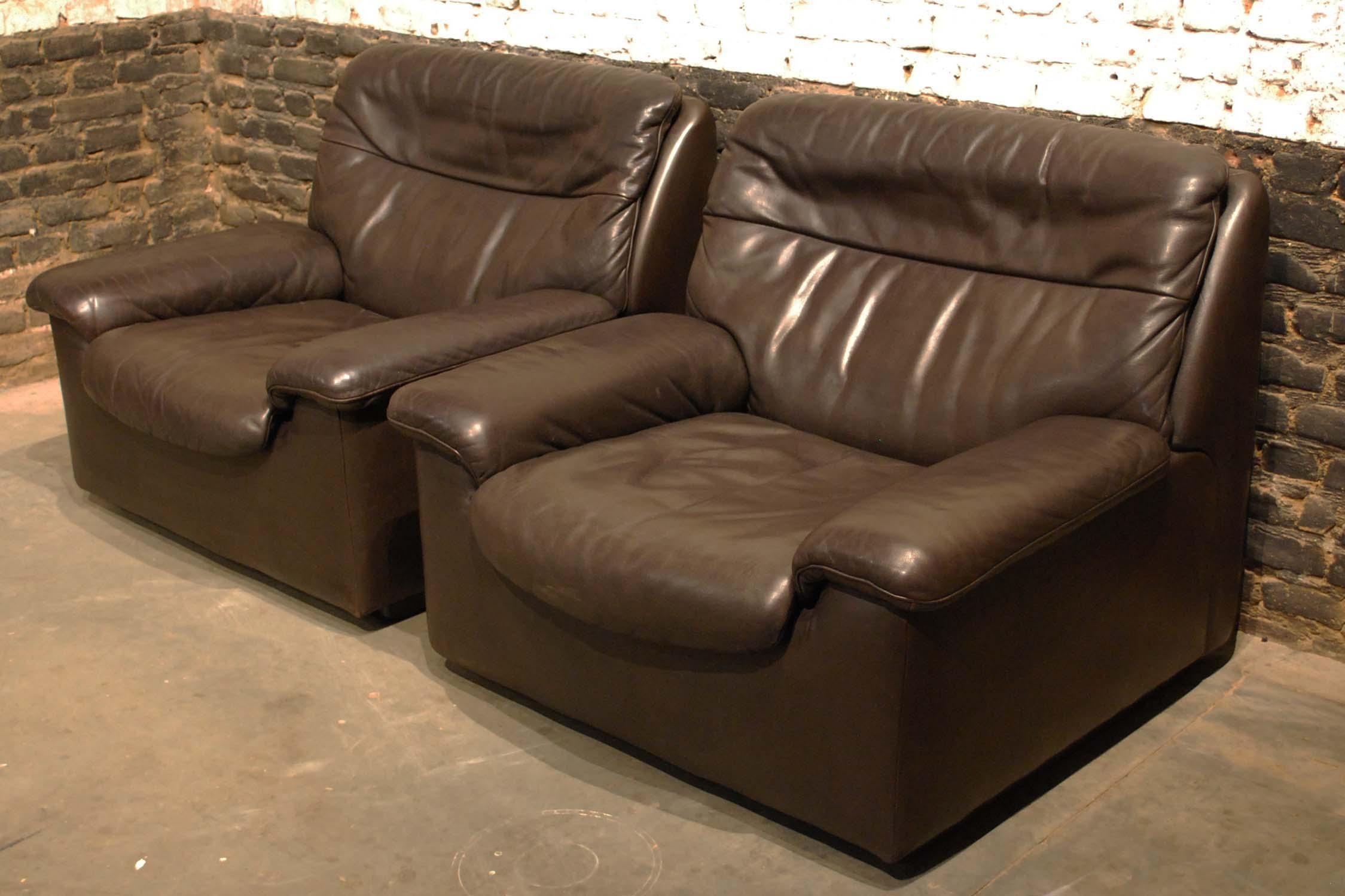 De Sede DS 66 Three-Piece Dark Brown Leather Sofa Set by Carl Larsson 3
