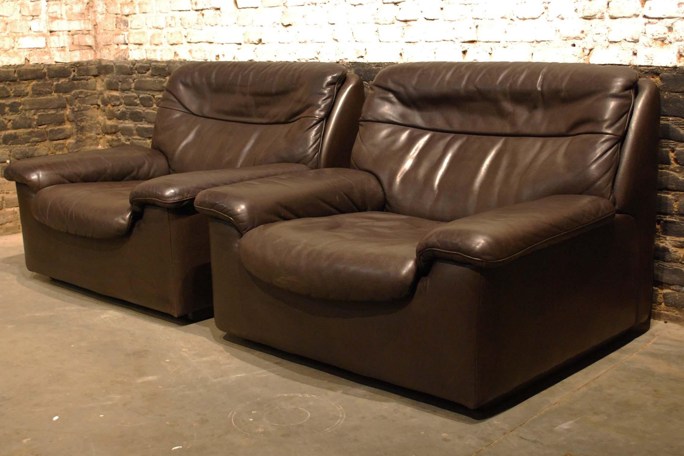 De Sede DS 66 Three-Piece Dark Brown Leather Sofa Set by Carl Larsson 4