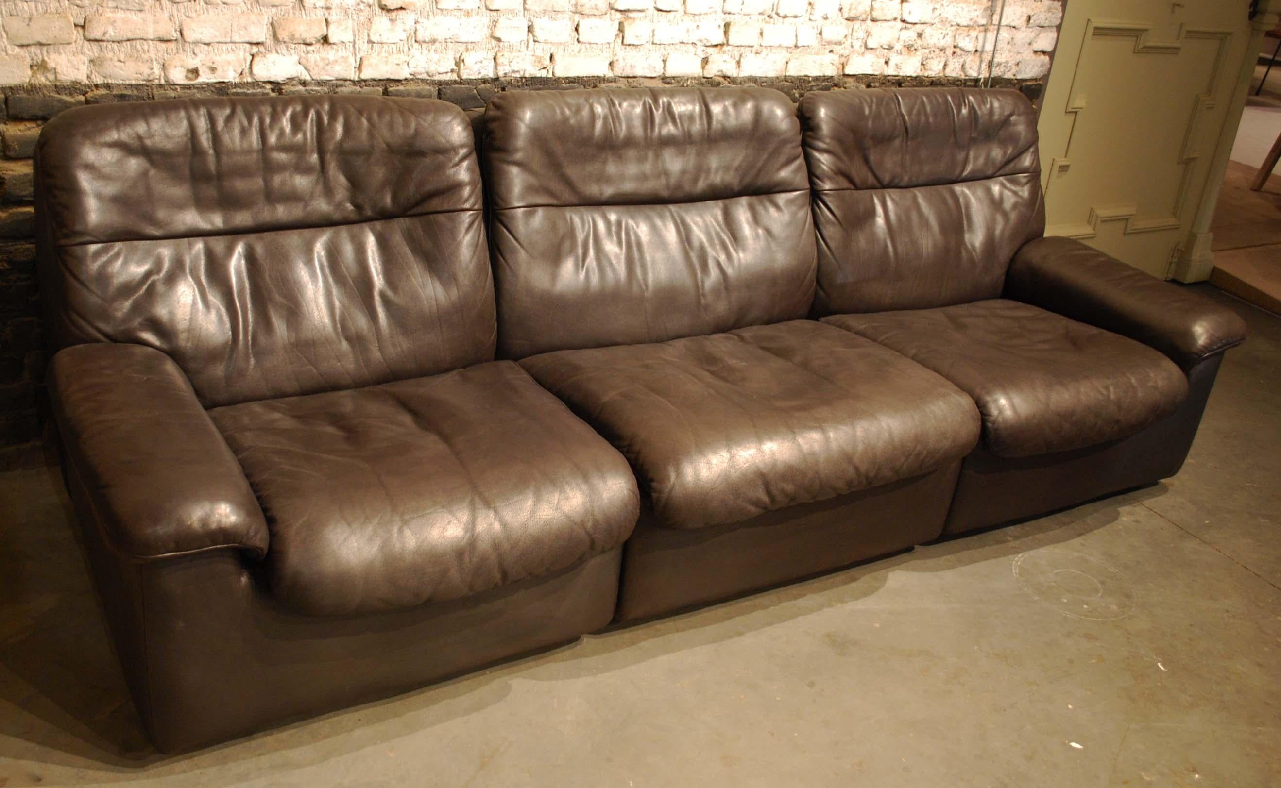 Mid-Century Modern De Sede DS 66 Three-Piece Dark Brown Leather Sofa Set by Carl Larsson