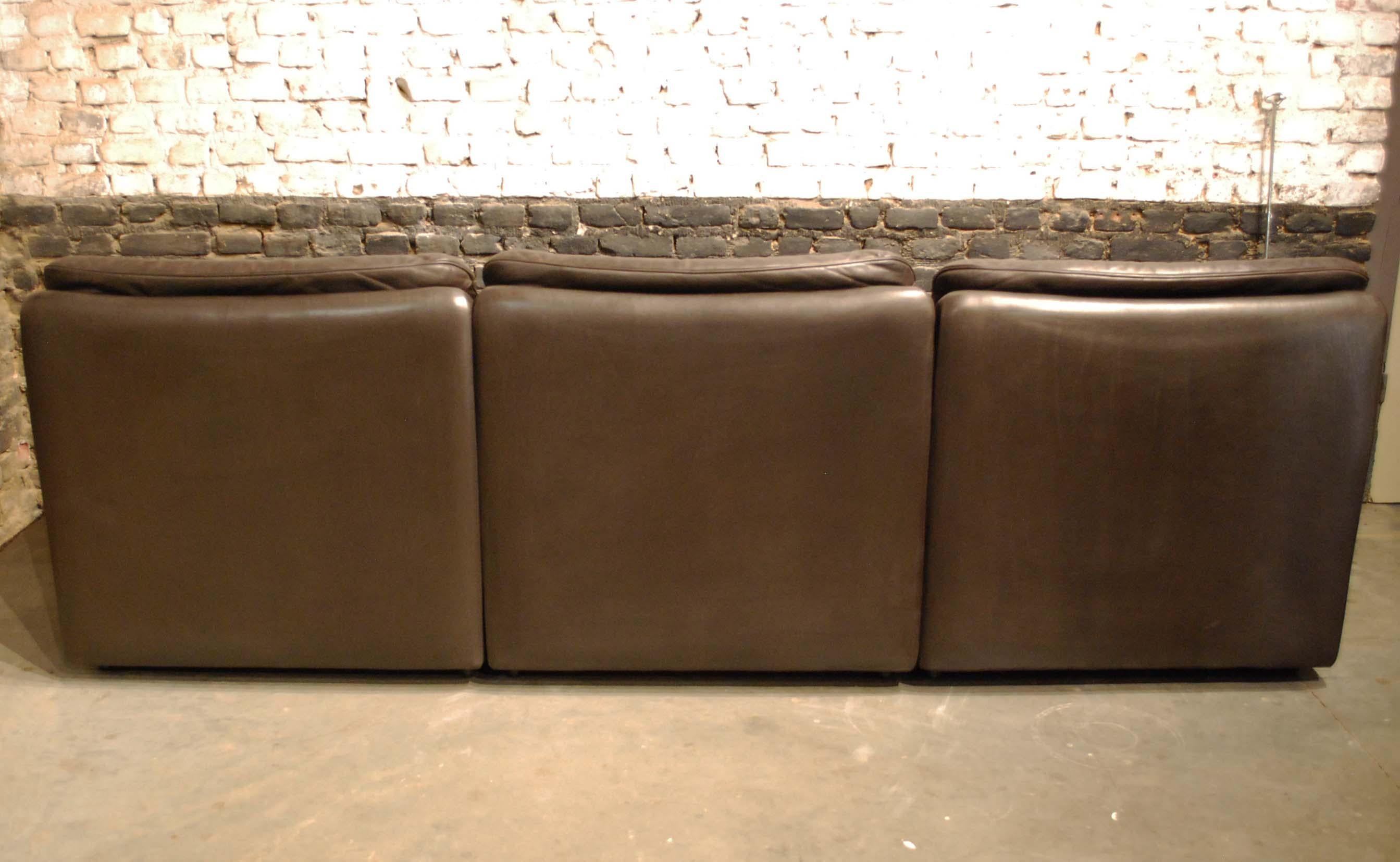20th Century De Sede DS 66 Three-Piece Dark Brown Leather Sofa Set by Carl Larsson