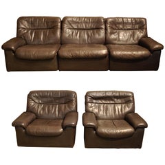 De Sede DS 66 Three-Piece Dark Brown Leather Sofa Set by Carl Larsson