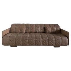 De Sede DS 69 Channeled Leather Sleeper Sofa in Taupe Circa 1970 Switzerland