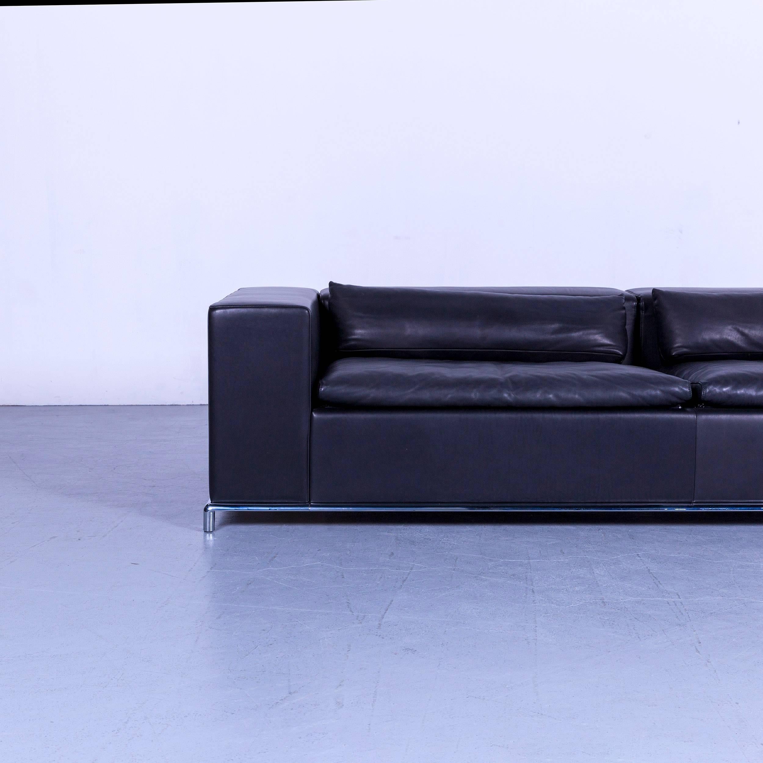 Swiss De Sede DS 7 Leather Sofa Black Three-Seat