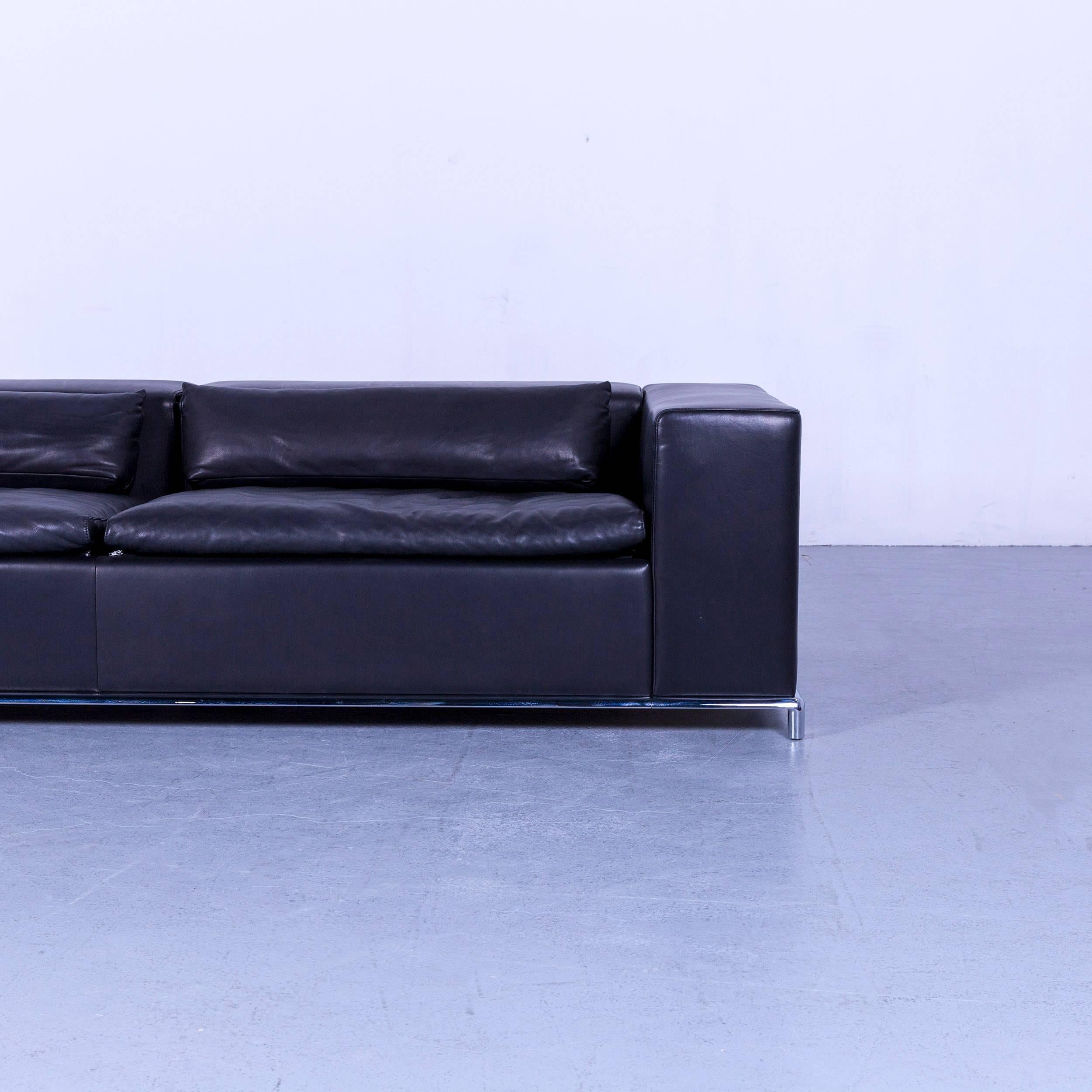 De Sede DS 7 Leather Sofa Black Three-Seat In Good Condition In Cologne, DE