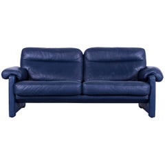 De Sede DS 70 Designer Sofa Navy Blue Leather Two-Seat Couch, Switzerland