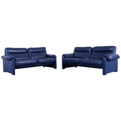 De Sede DS 70 Designer Sofa Set Navy Blue Leather Two Two-Seat Couch Switzerland