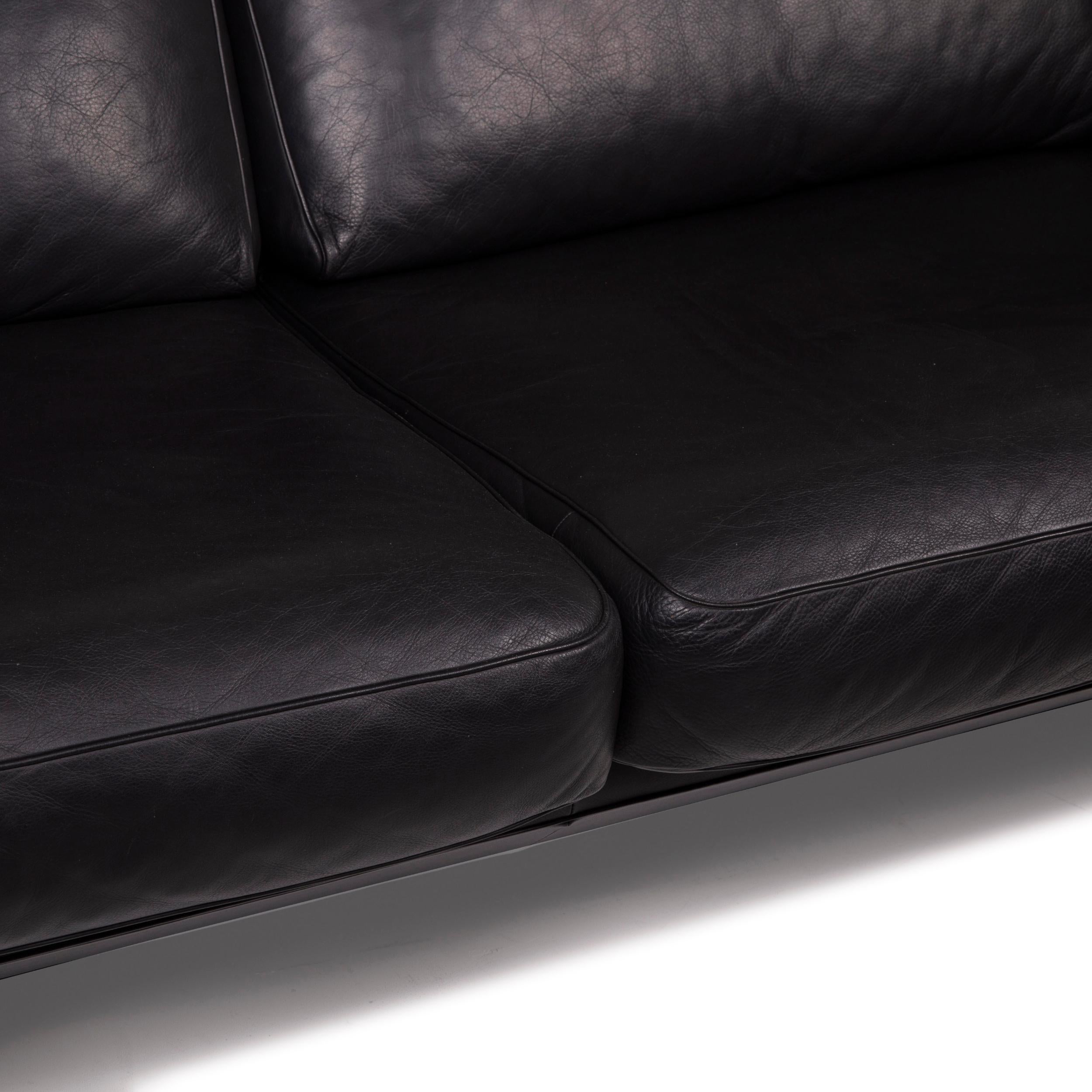 Modern De Sede Ds 70 Leather Sofa Black Three-Seater For Sale