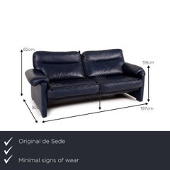 De Sede Ds 70 Leather Sofa Blue Dark Blue Two-Seater Couch