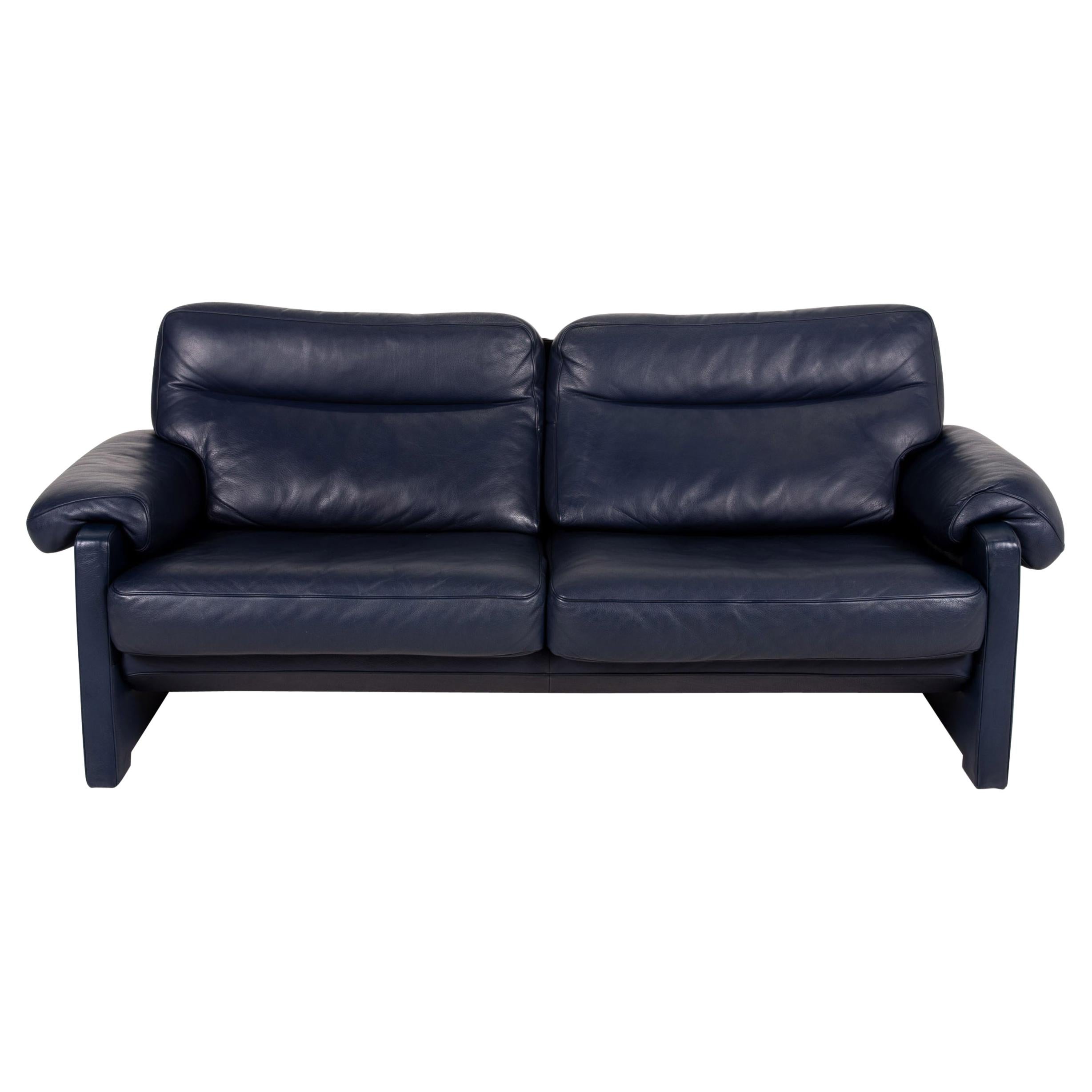 De Sede Ds 70 Leather Sofa Blue Dark Blue TwoSeater Couch For Sale at