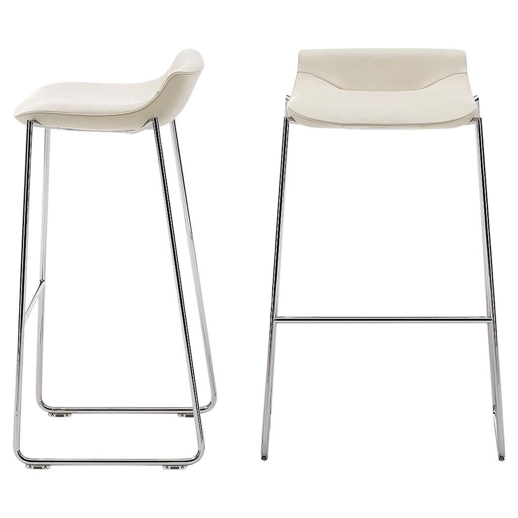 Tabouret De Sede DS-717 en tissu d'ameublement couleur neige avec pieds en acier de Claudio Bellini en vente