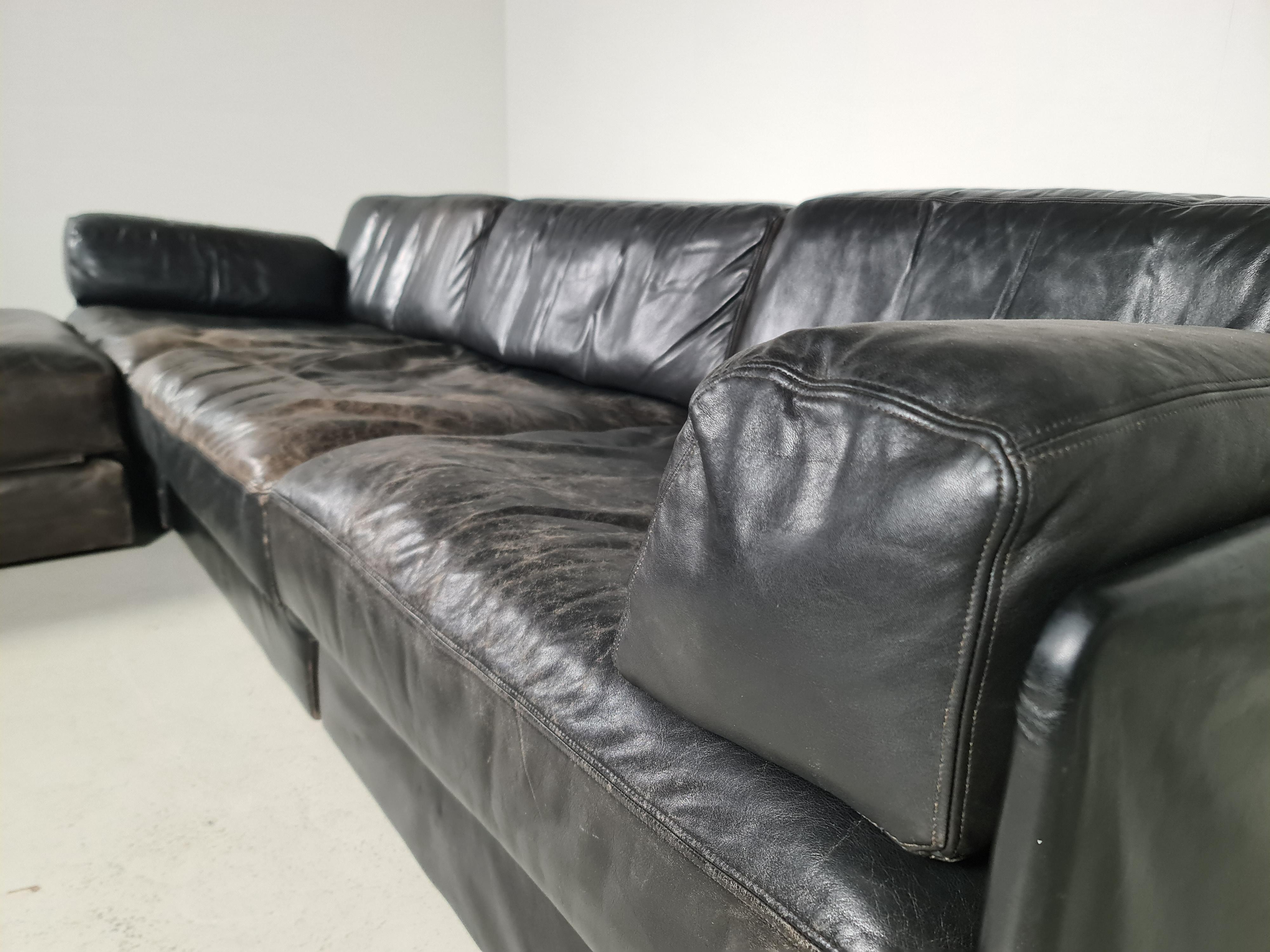 De Sede DS-76 3-Seater Sectional Sofa with Ottoman, 1970s 3