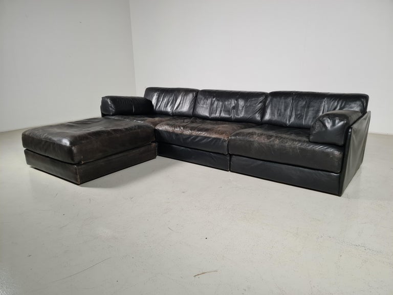 European De Sede DS-76 3-Seater Sectional Sofa with Ottoman, 1970s For Sale