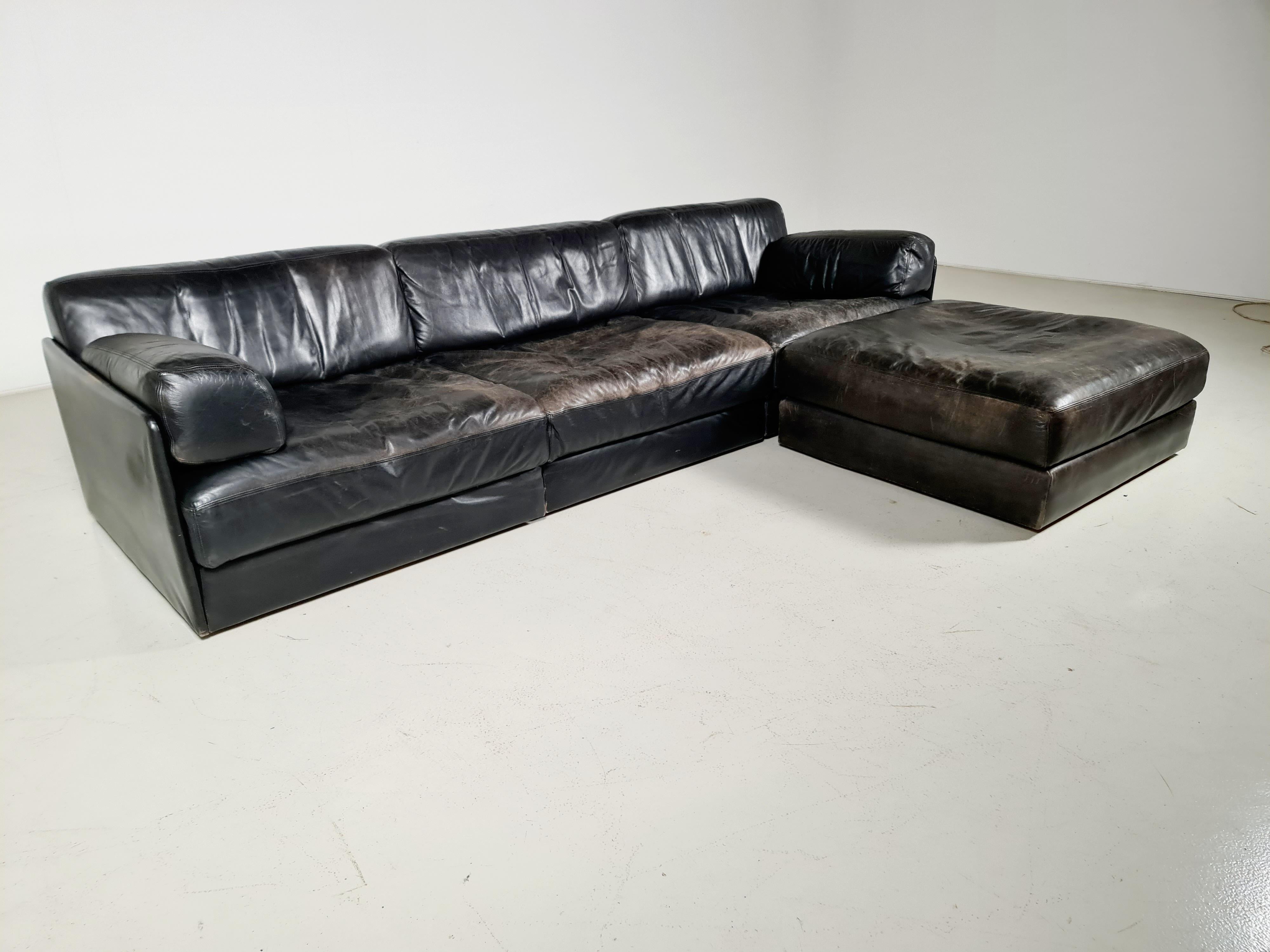De Sede DS-76 3-Seater Sectional Sofa with Ottoman, 1970s In Good Condition In amstelveen, NL