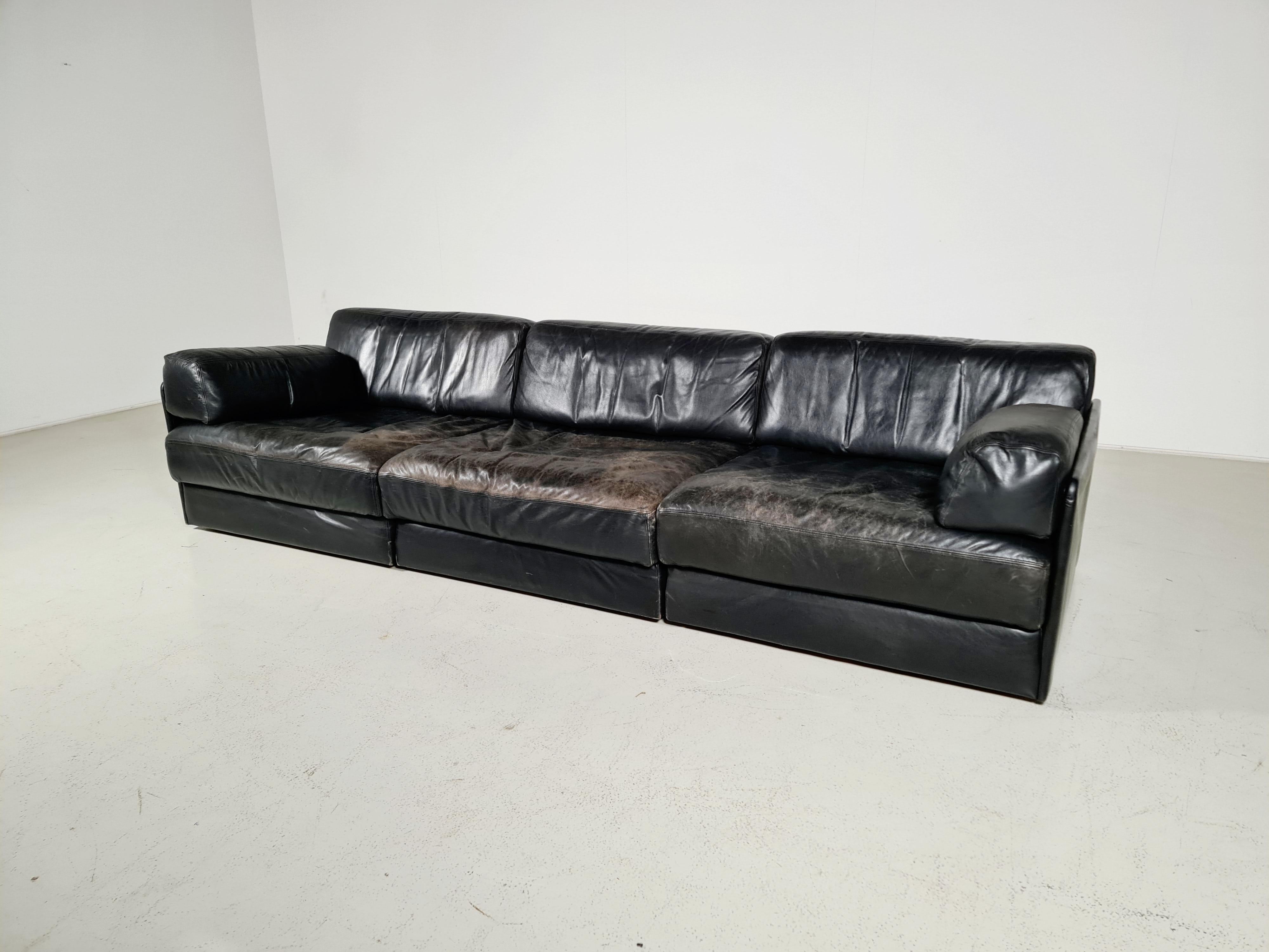 Leather De Sede DS-76 3-Seater Sectional Sofa with Ottoman, 1970s