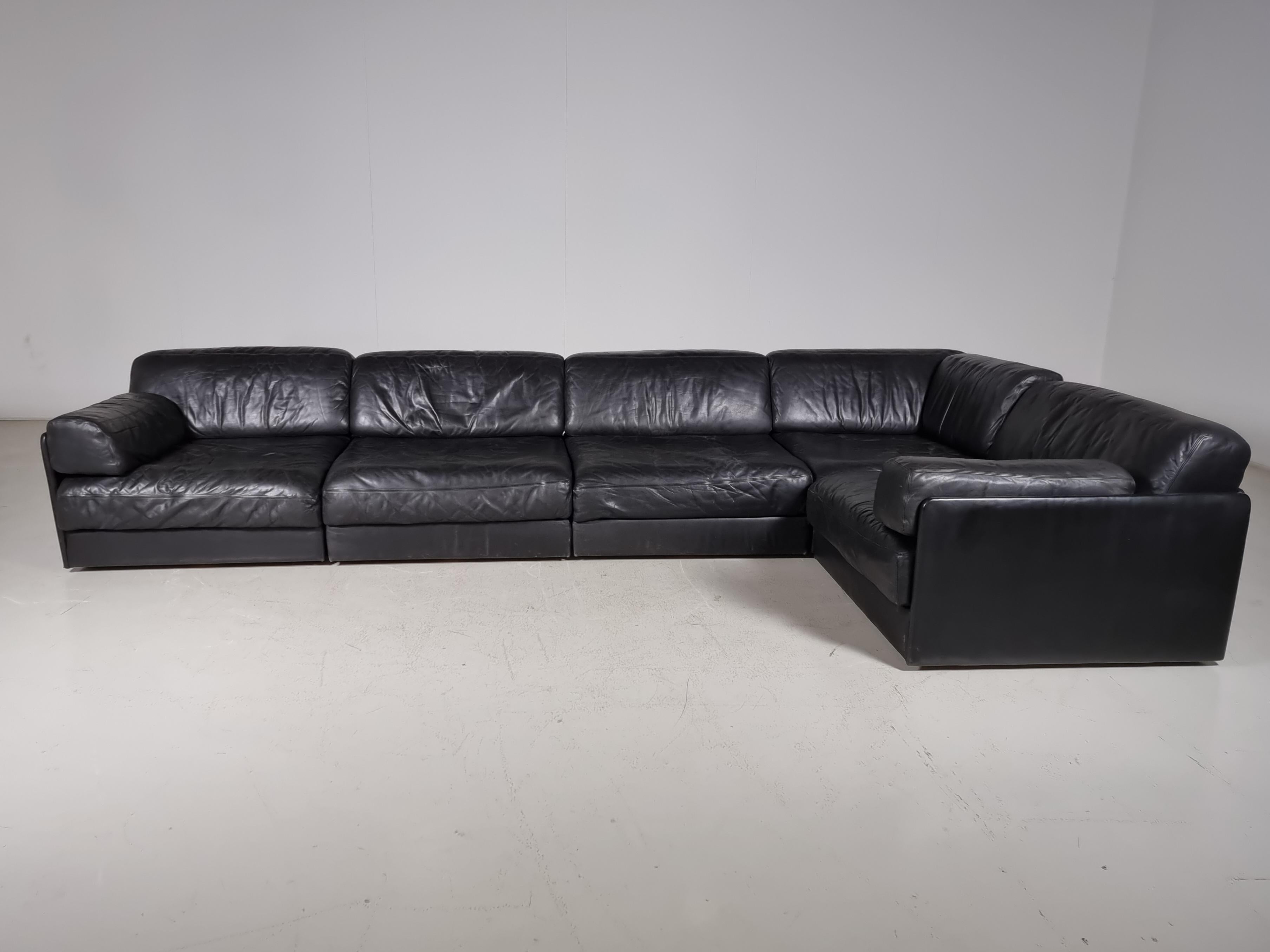 Mid-Century Modern De Sede DS-76 5-Seater Sectional Sofa with Ottoman, 1970s