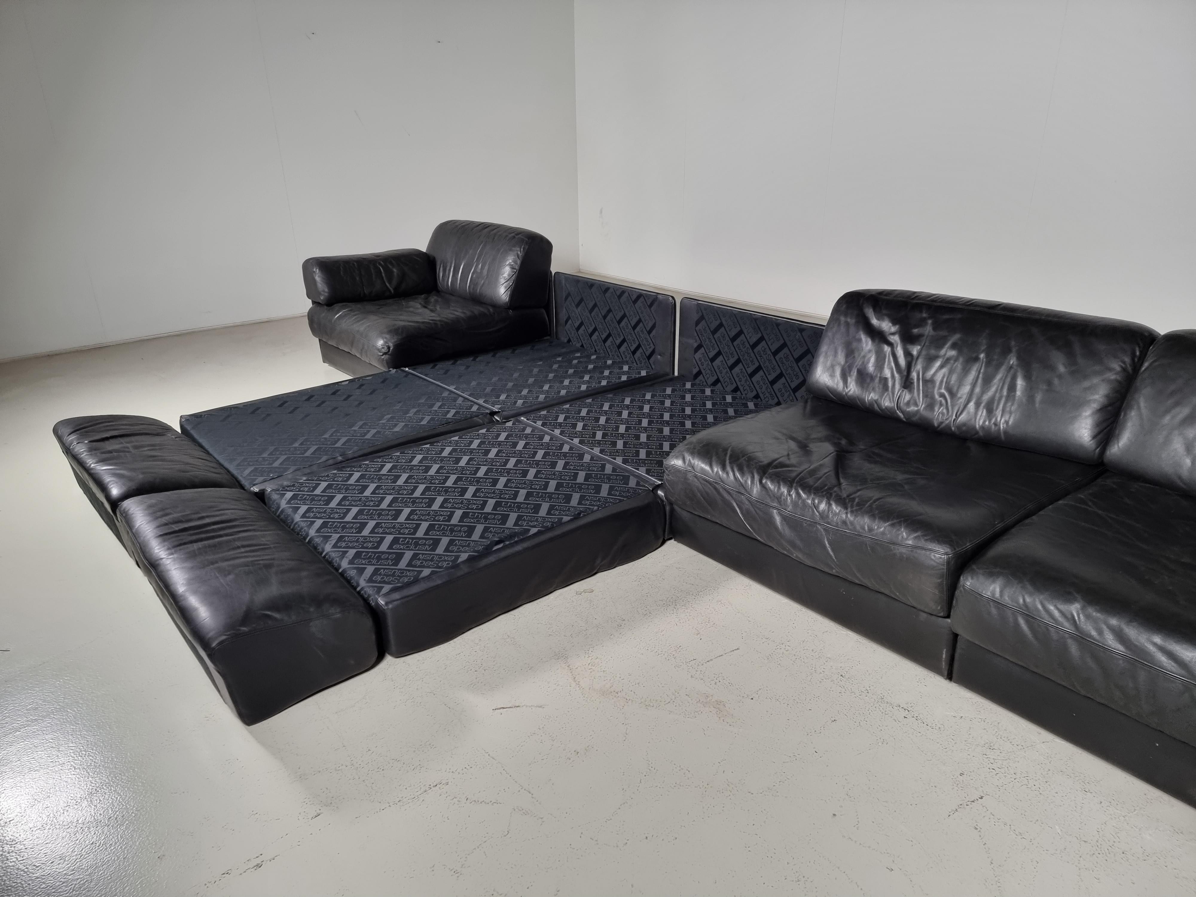 Leather De Sede DS-76 5-Seater Sectional Sofa with Ottoman, 1970s
