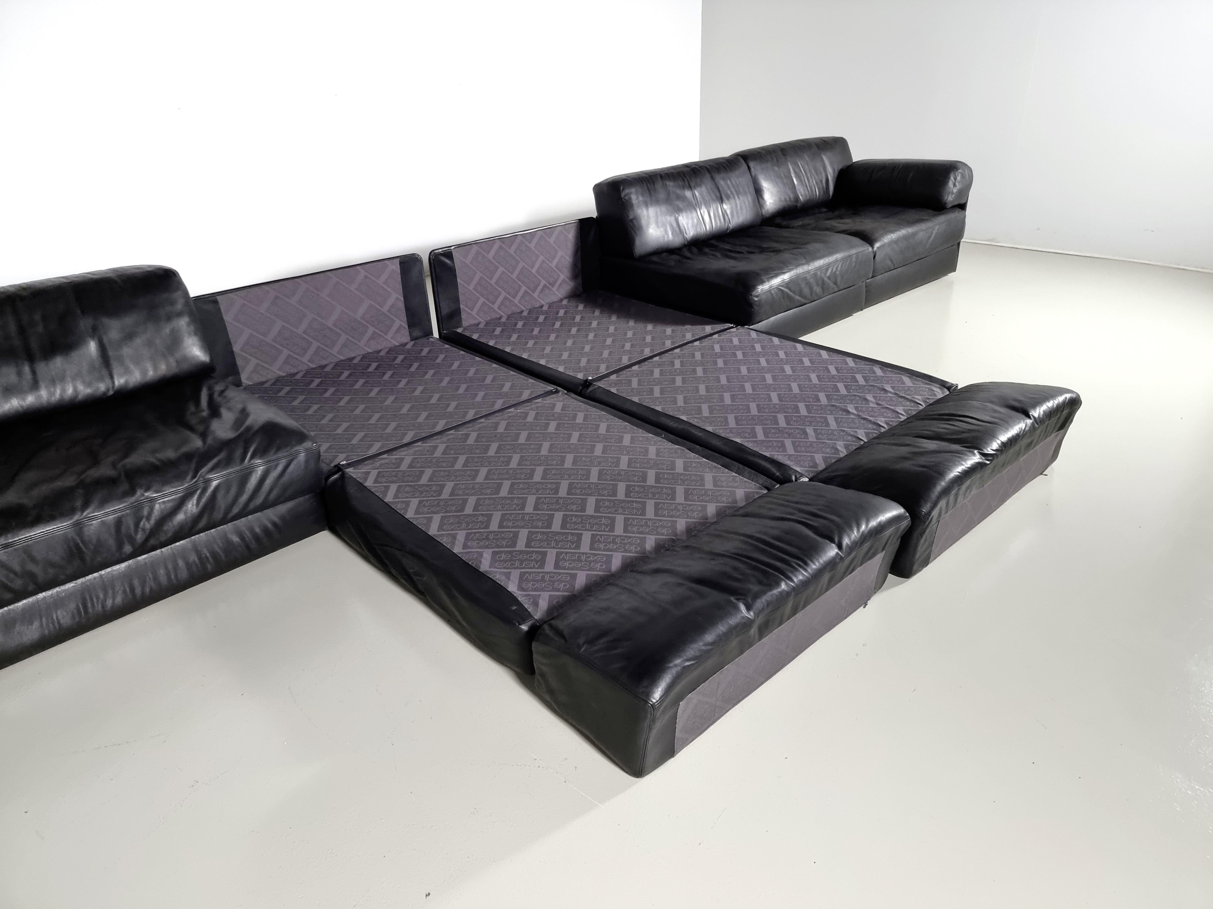 De Sede DS-76 6-Seater Sectional Sofa with Ottoman, 1970s 4