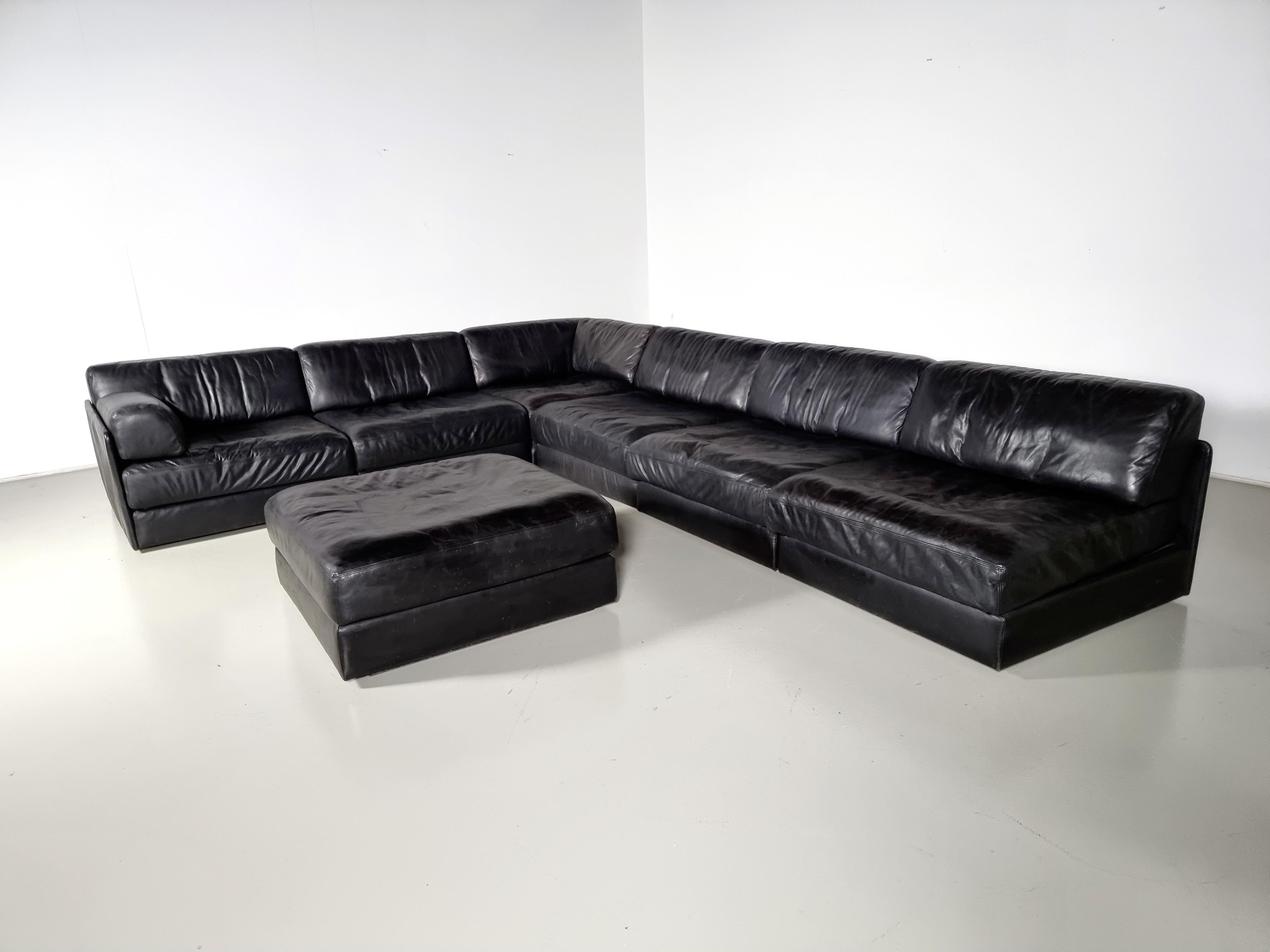 Mid-Century Modern De Sede DS-76 6-Seater Sectional Sofa with Ottoman, 1970s