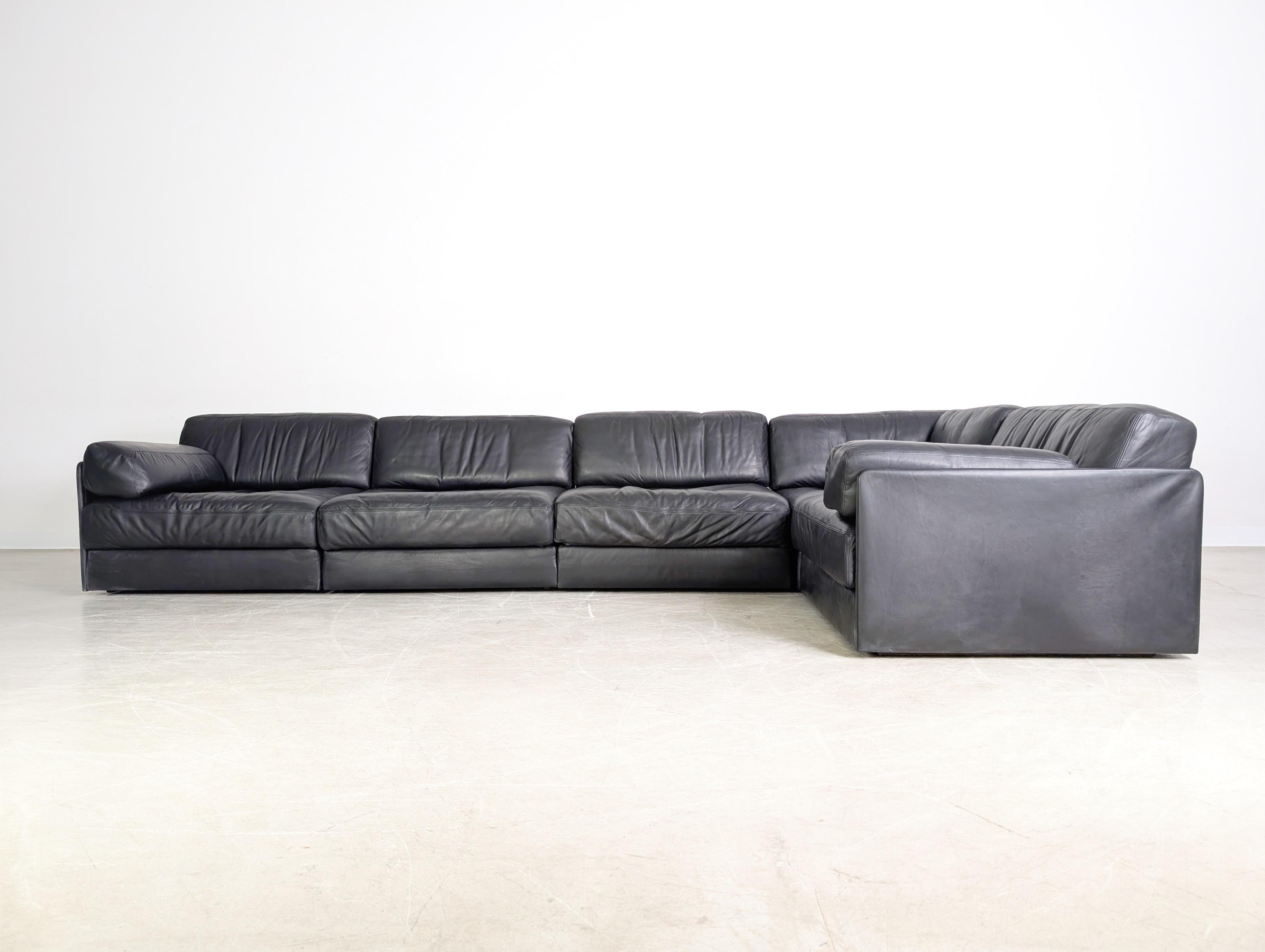 Mid-Century Modern De Sede DS 76/78 Modulsofa Ecksofa Design Eckcouch Leder schwarz en vente