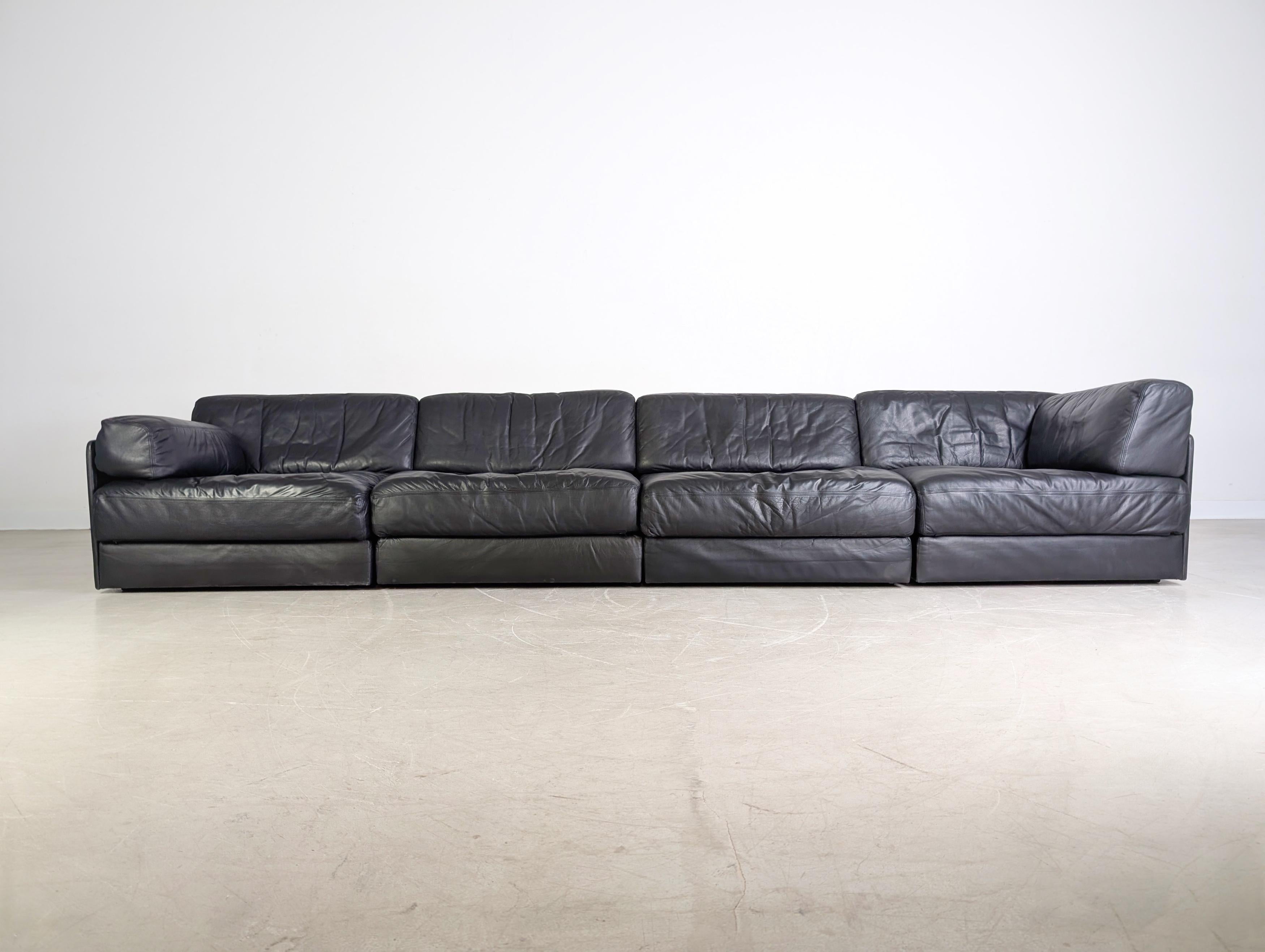 Mid-Century Modern De Sede DS 76/78 Modulsofa Midcentury Design Couch Leder schwarz For Sale