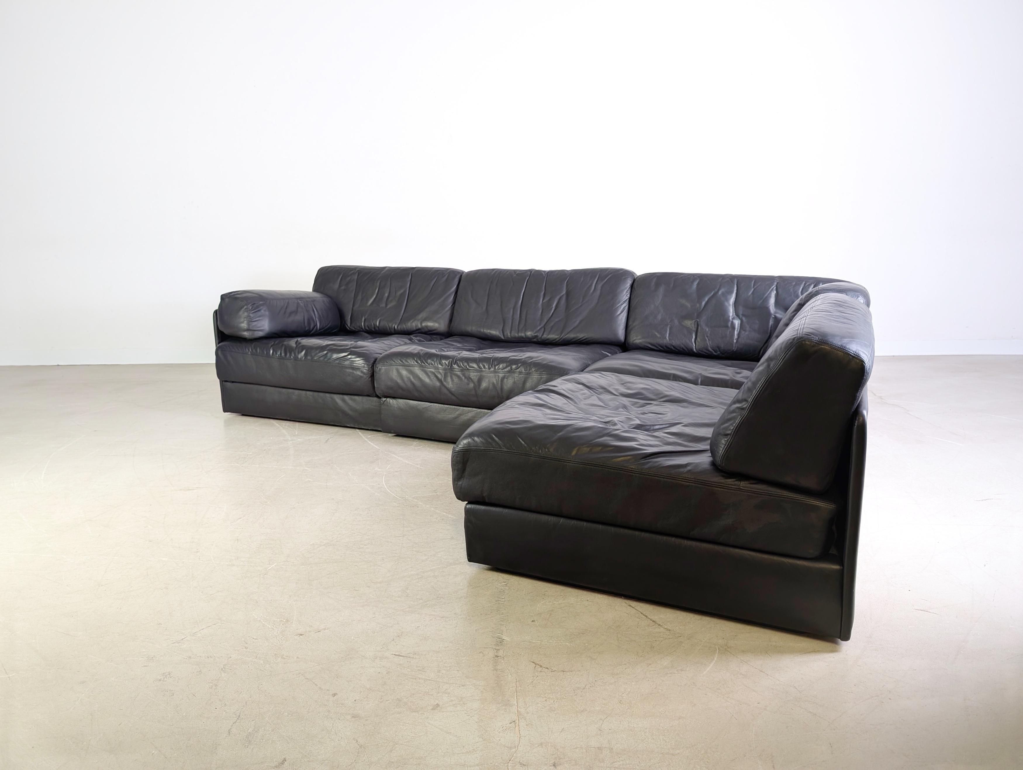 De Sede DS 76/78 Modulsofa Midcentury Design Couch Leder schwarz In Good Condition For Sale In Berlin, DE