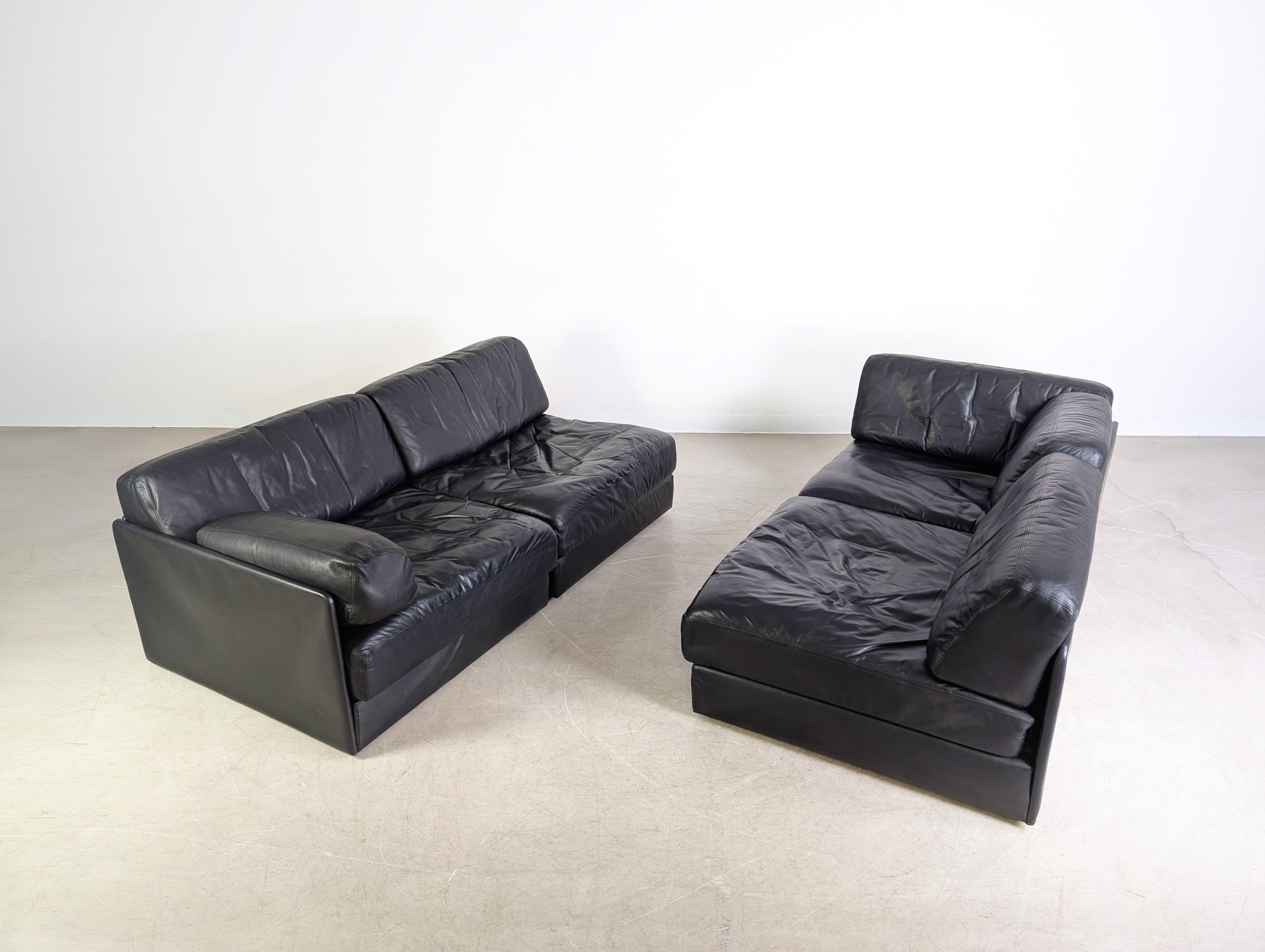 Late 20th Century De Sede DS 76/78 Modulsofa Midcentury Design Couch Leder schwarz For Sale