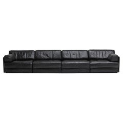 Antique De Sede Ds 76 Black Leather 4 Seat Sofa