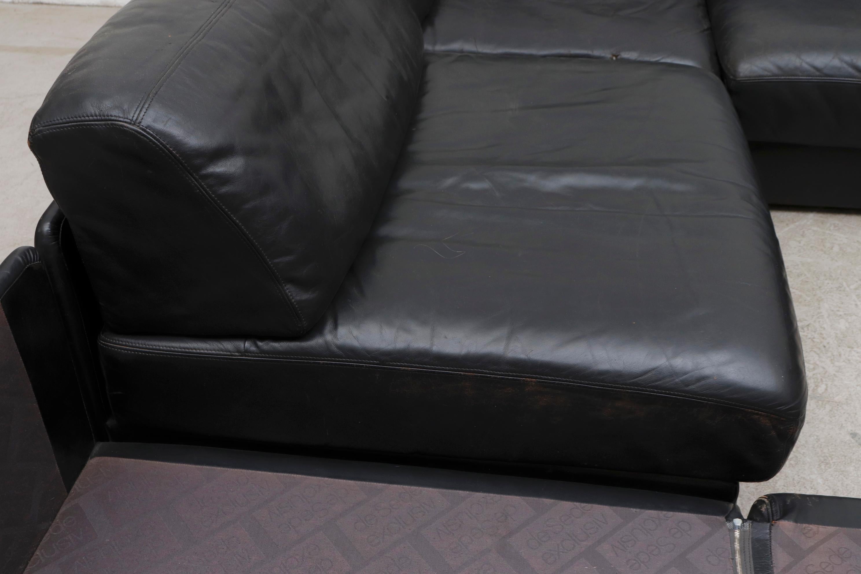 Mid-Century Modern De Sede DS 76 Black Leather 5 Piece Sectional Sleeper Sofa