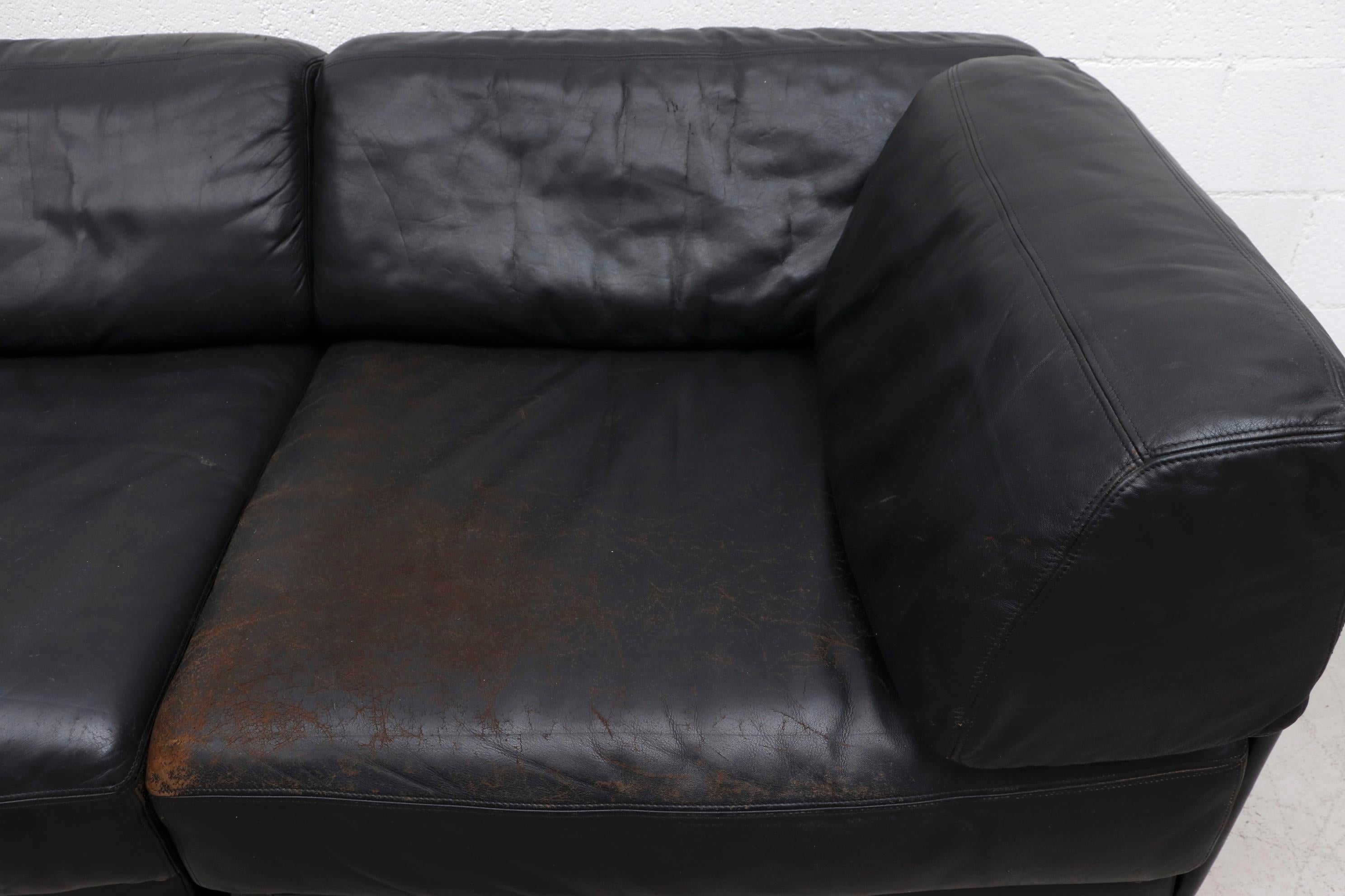 Swiss De Sede DS 76 Black Leather 5 Piece Sectional Sleeper Sofa