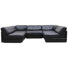 Vintage De Sede DS 76 Black Leather 5 Piece Sectional Sleeper Sofa