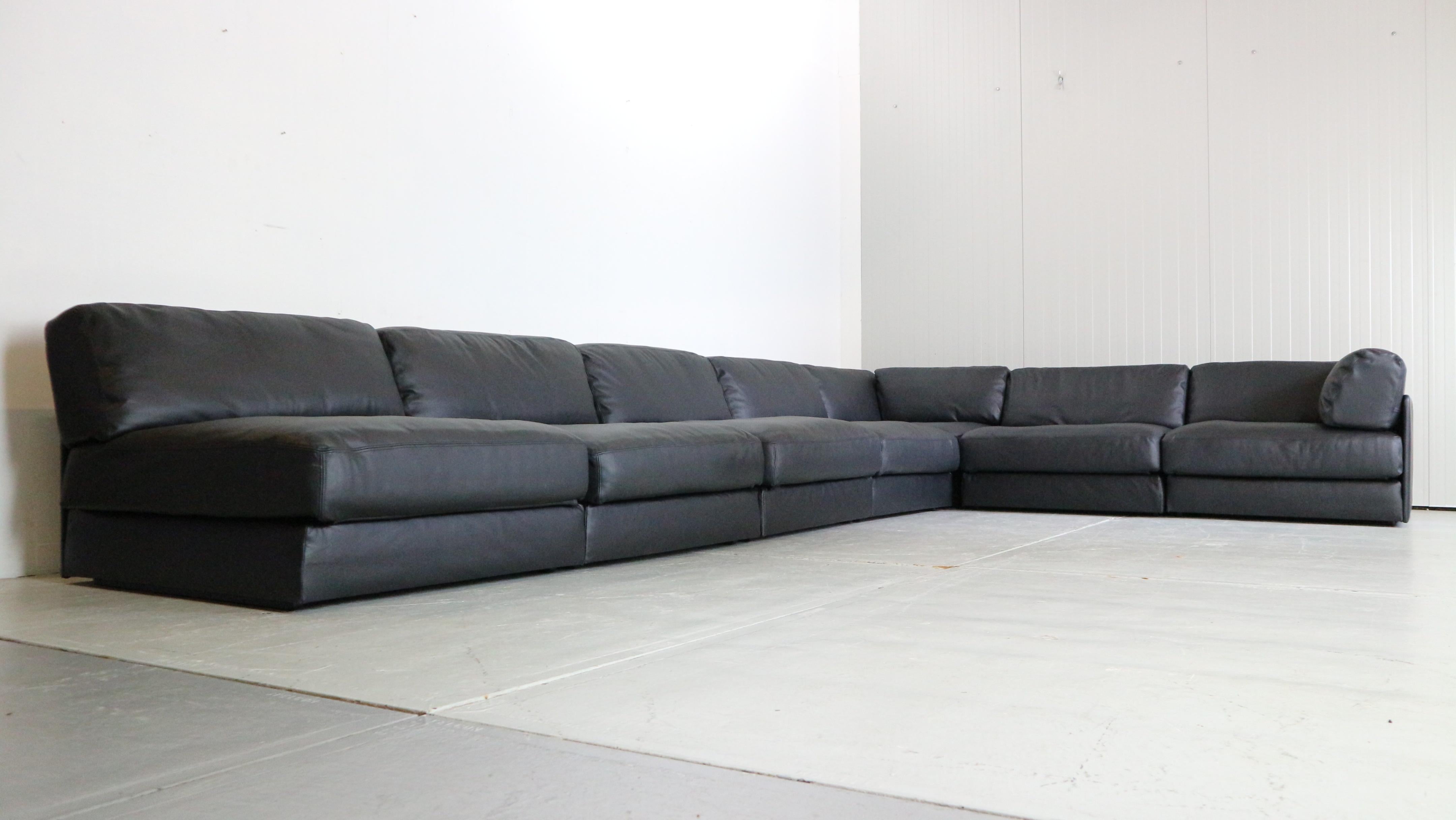 De Sede DS 76 Black Leather Sectional SevenSeater Sofa, 1970s — free download