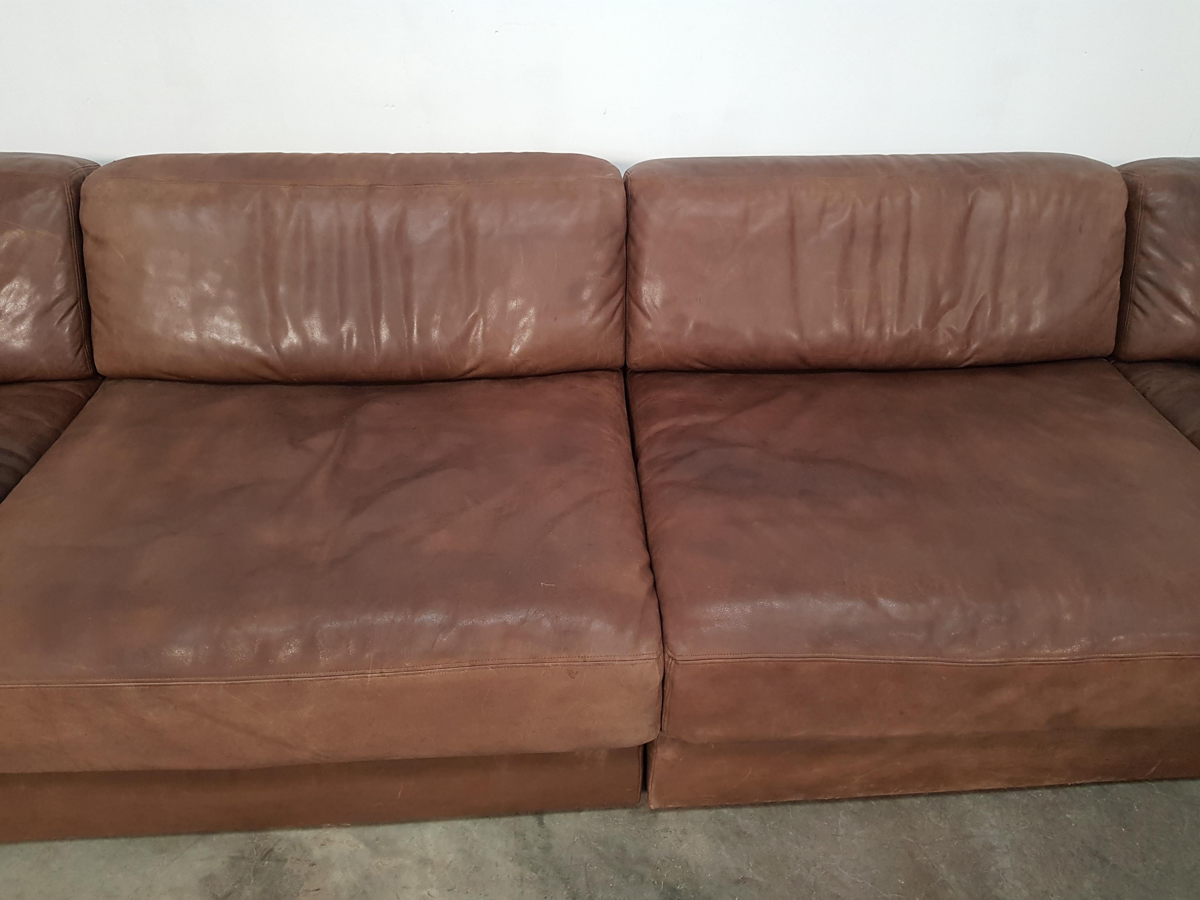 Mid-Century Modern De Sede DS 76 Brown Leather Sectional Sofa