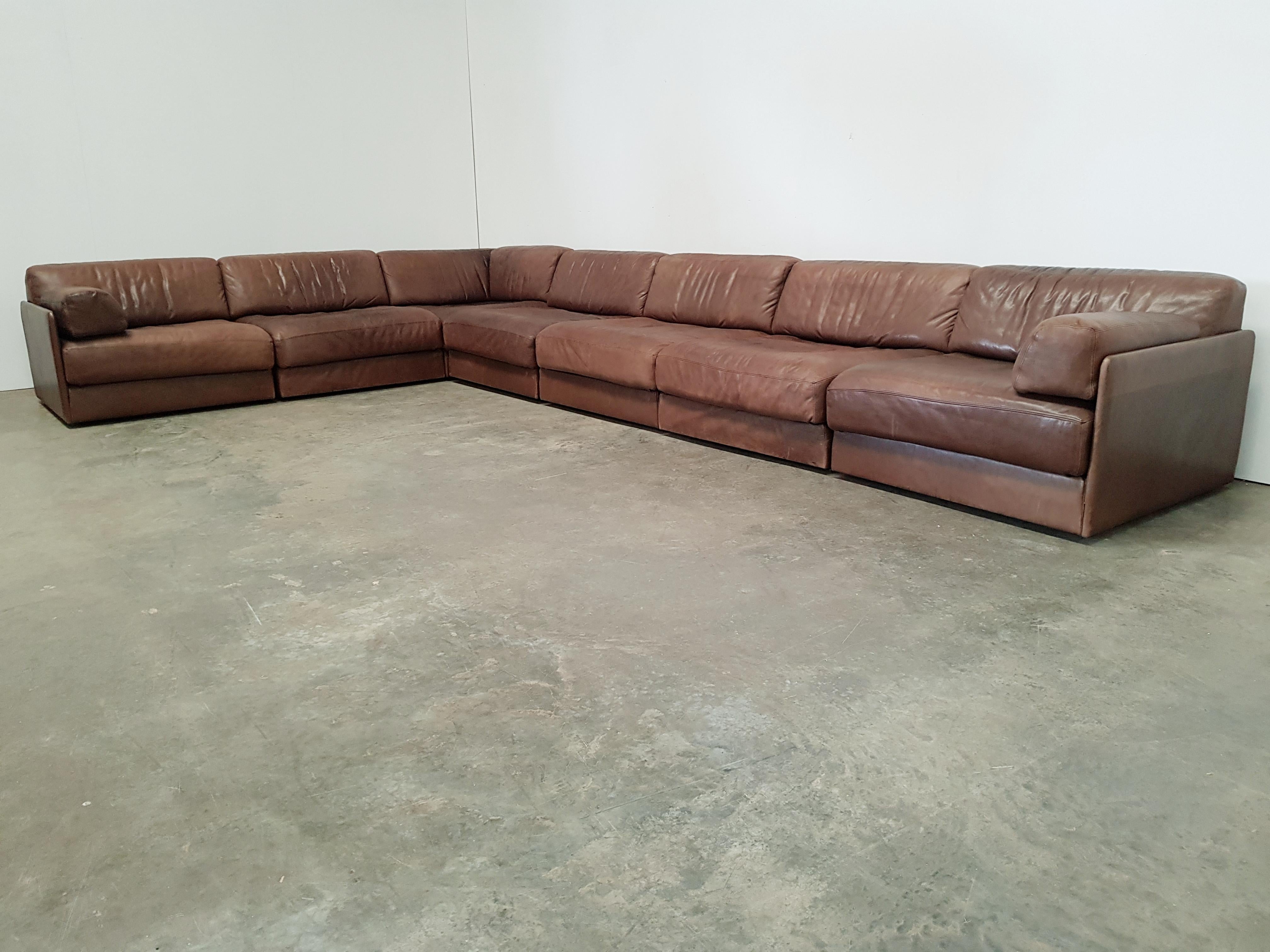 European De Sede DS 76 Brown Leather Sectional Sofa