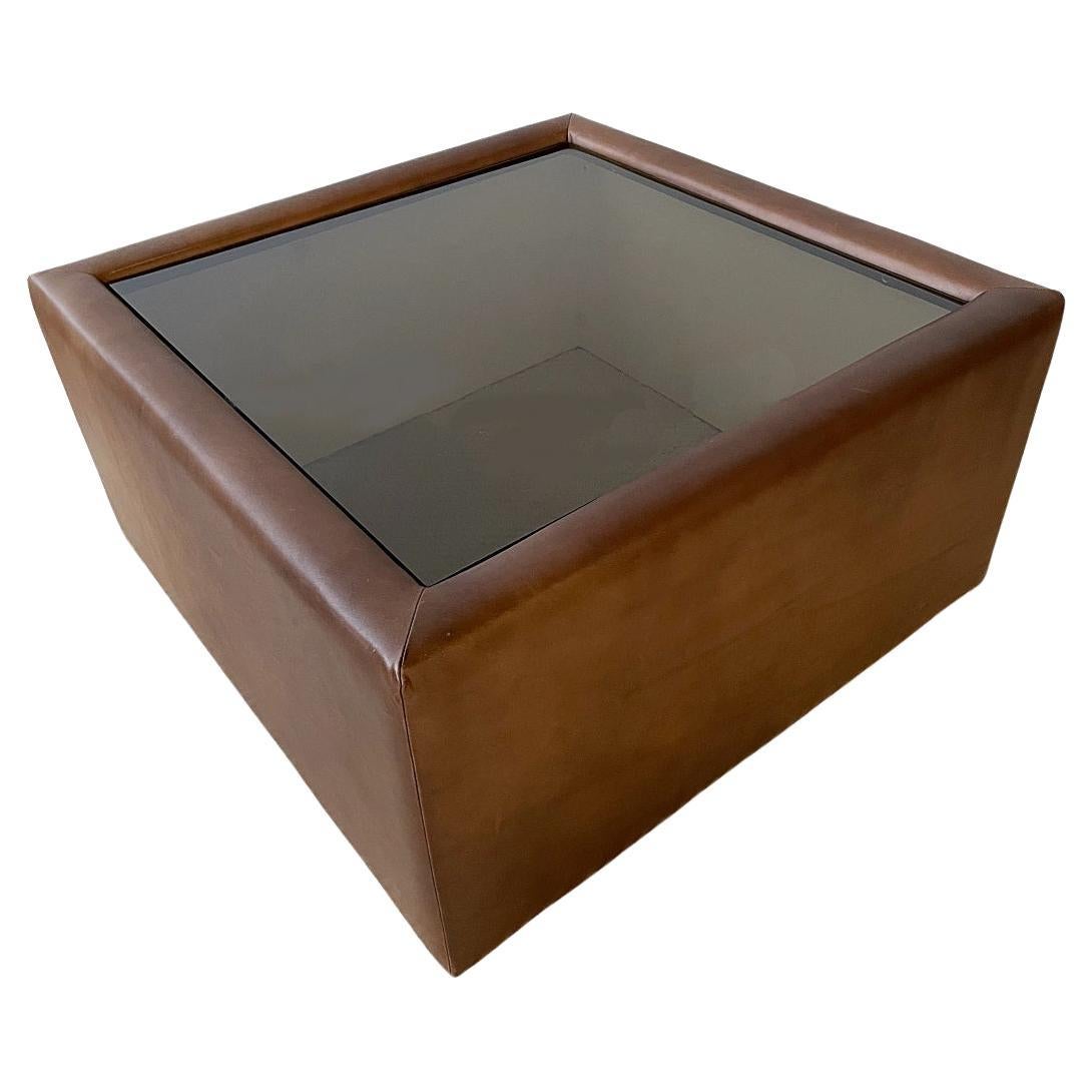 De Sede DS 76 Buffalo Leather & Glass Square Coffee Table, 1970s, Switzerland For Sale