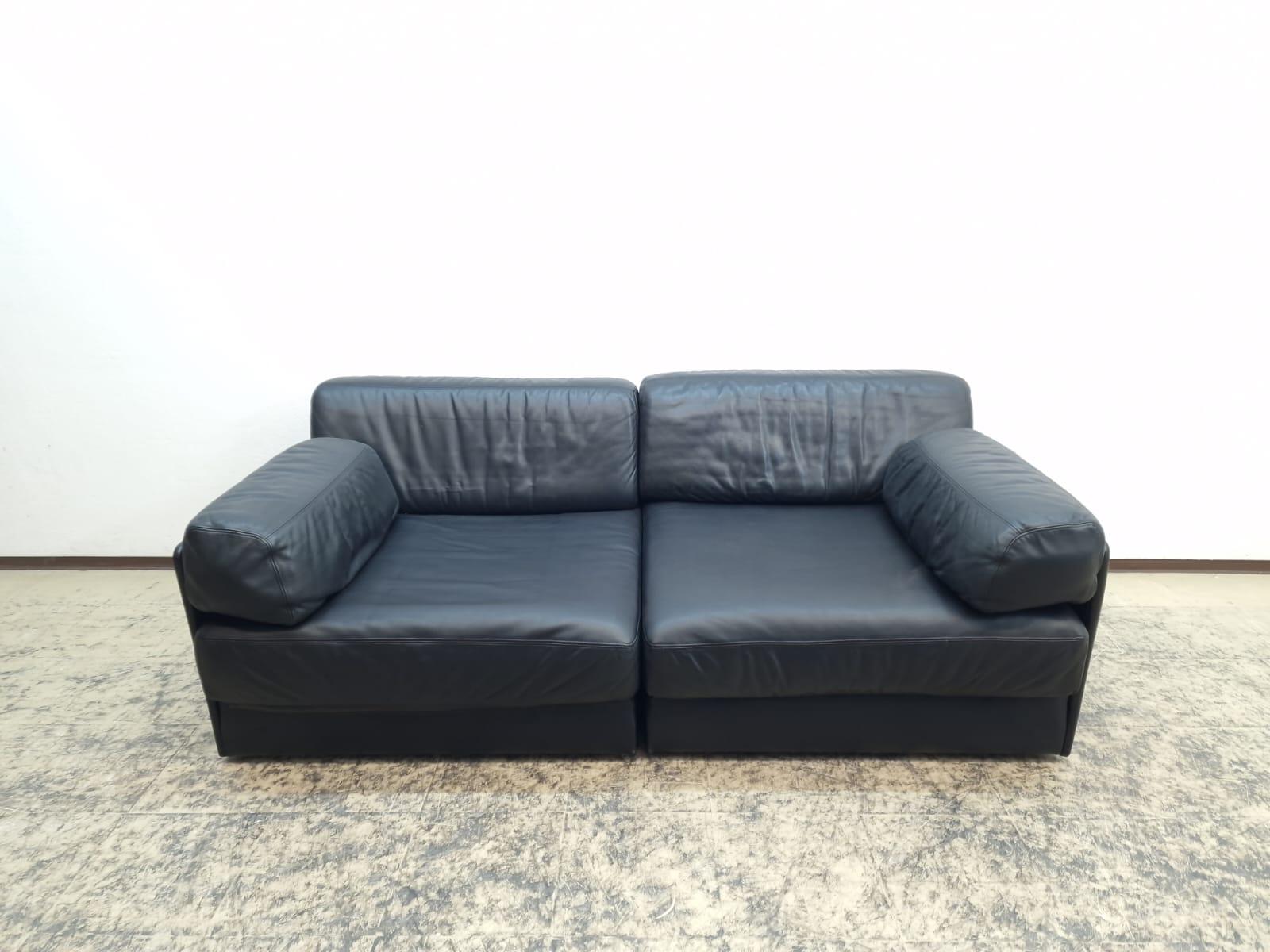 De Sede Ds 76 Echtledersofa Schwarz Schlafsofa Zweisitzer en venta 2