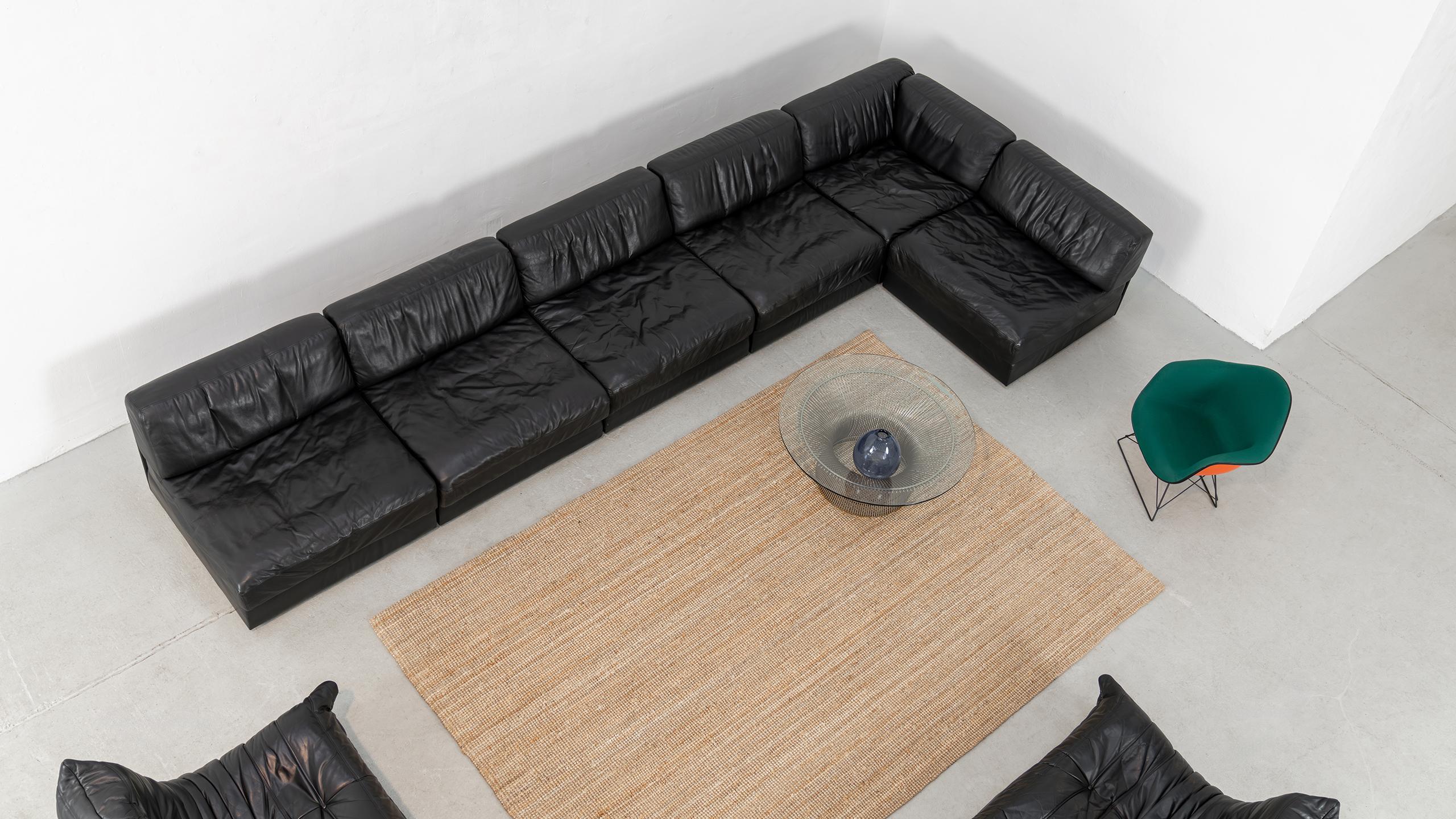 De Sede DS 76 Sofá paisaje y sofá cama de cuero negro 1972 Mid Century Modern 2